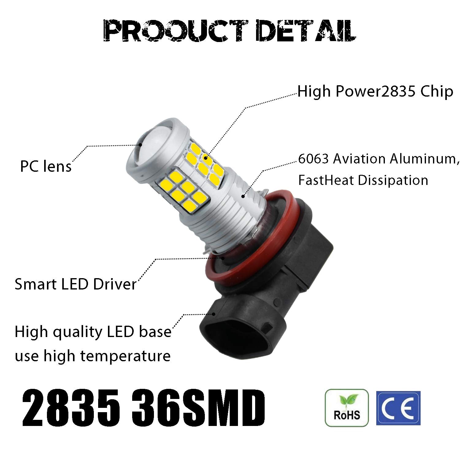 KISLED LED Fog Light Bulbs H8/H11, 3000lm, High Power 3030 Chips, Projector Lens, Gold Yellow