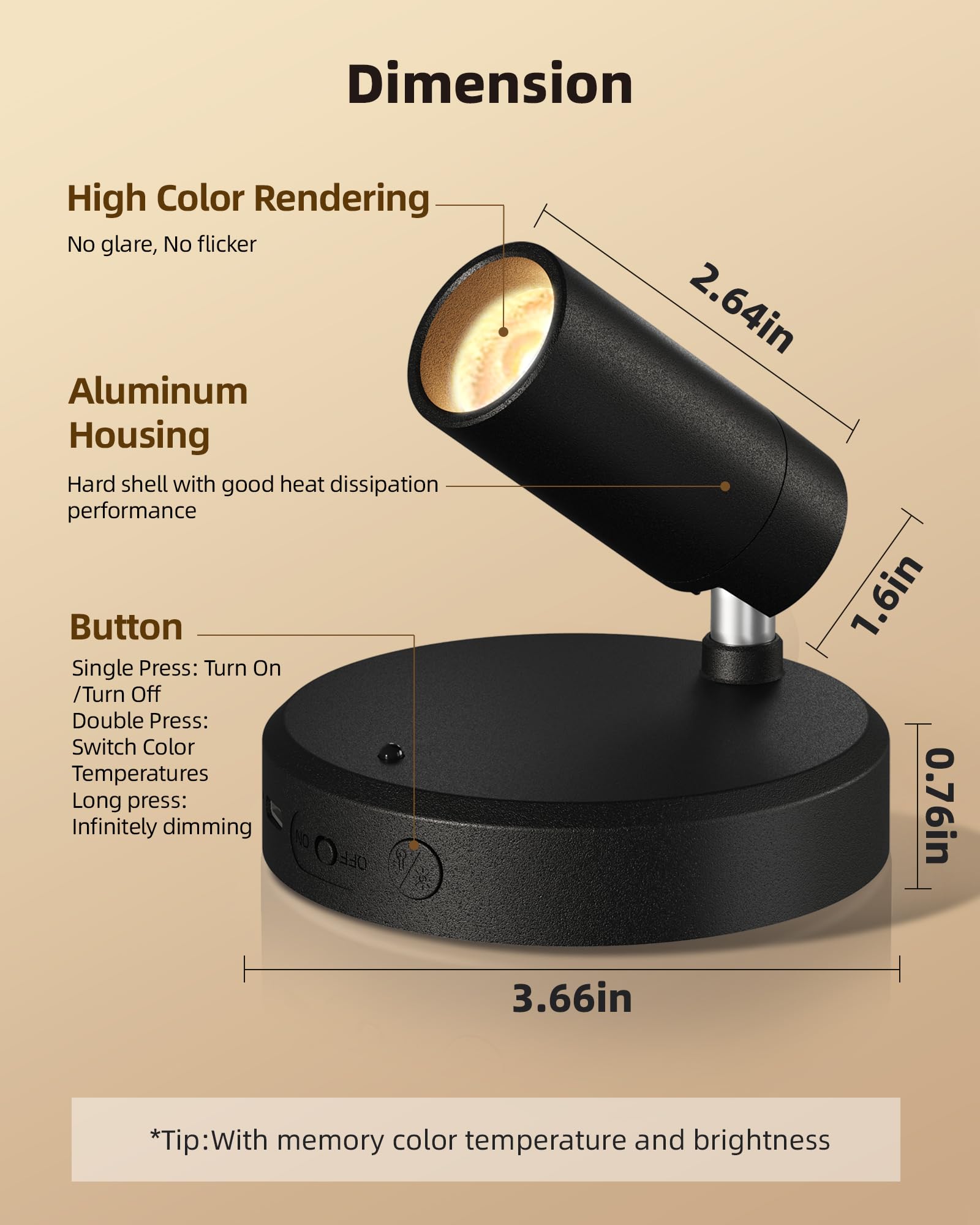 EZVALO Indoor Spotlights with Remote, Dimmable & Timer, Rechargeable LED Uplighting, 2Pack-Black, Model EZL2407