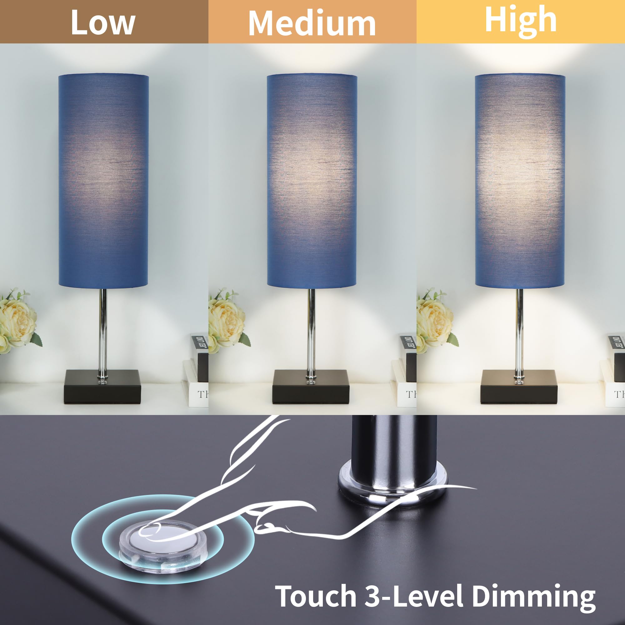 AVV Cordless Table Lamp, 18 Inch, Blue, 5000mAh Battery Operated, Touch Control, Rechargeable for Bedroom and Living Room, Model RD-BTL4W-004