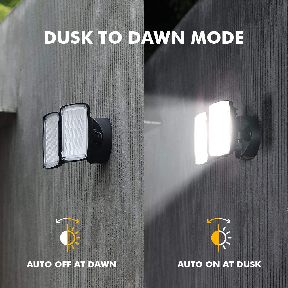 LUTEC Dual-Head LED Floodlight 3500 Lumen 32W 5000K Black 2-Pack Waterproof Security Light