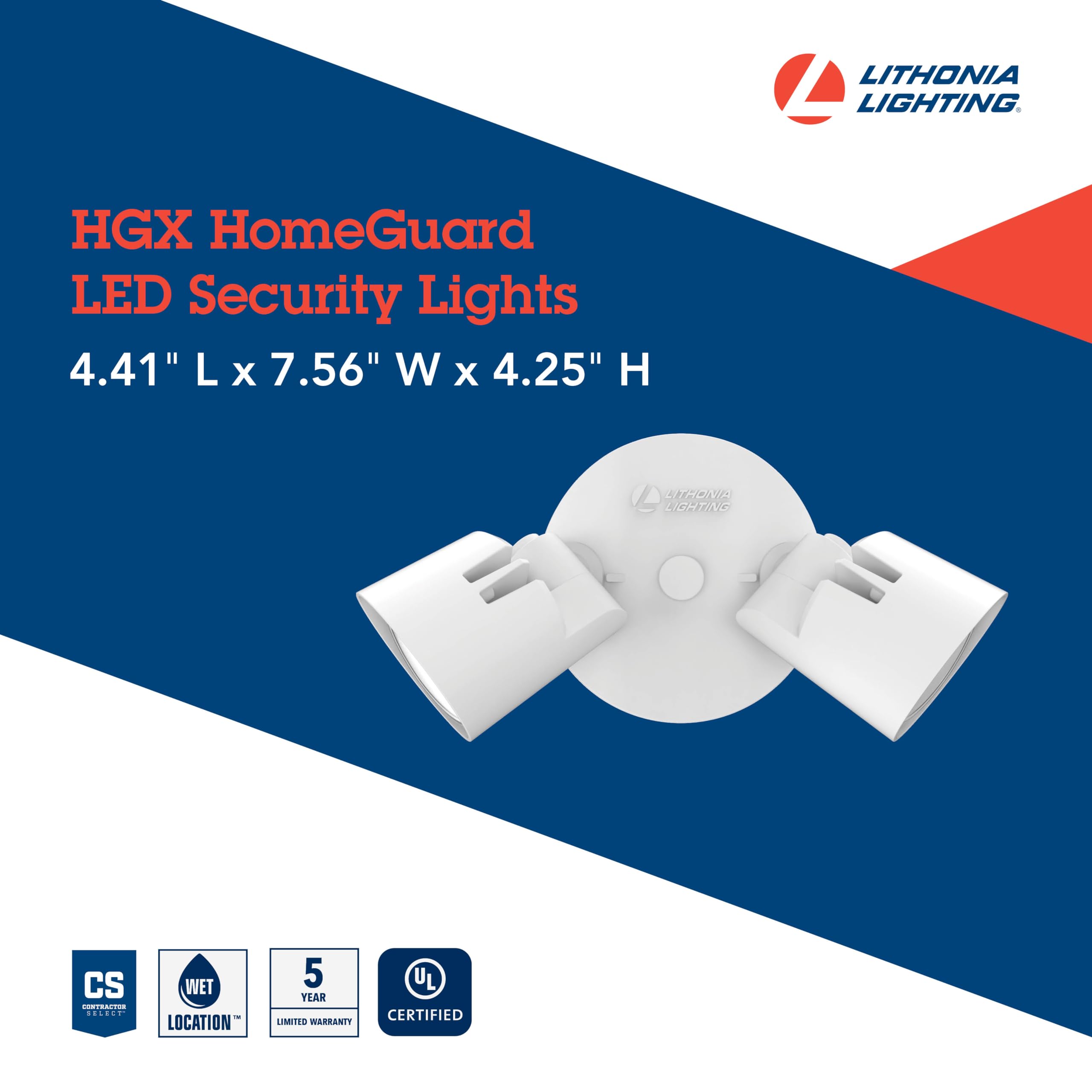 Lithonia Lighting HGX LED Outdoor Security Floodlight, 2-Light, 4000K, White, Aluminum, Model HGX LED 2RH 40K 120 WH M2