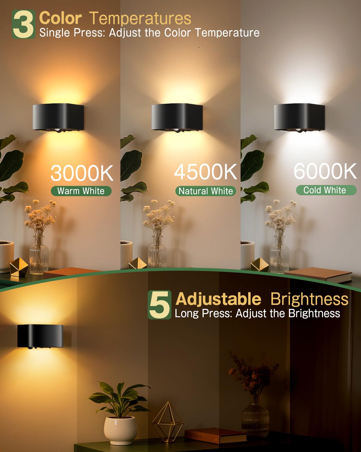 TOBITAI Wall Light Motion Sensor 2 Pack, Wall Sconces LED Indoor with Remote Control 3 Colors Brightness Adjustable 5000mAh Rech