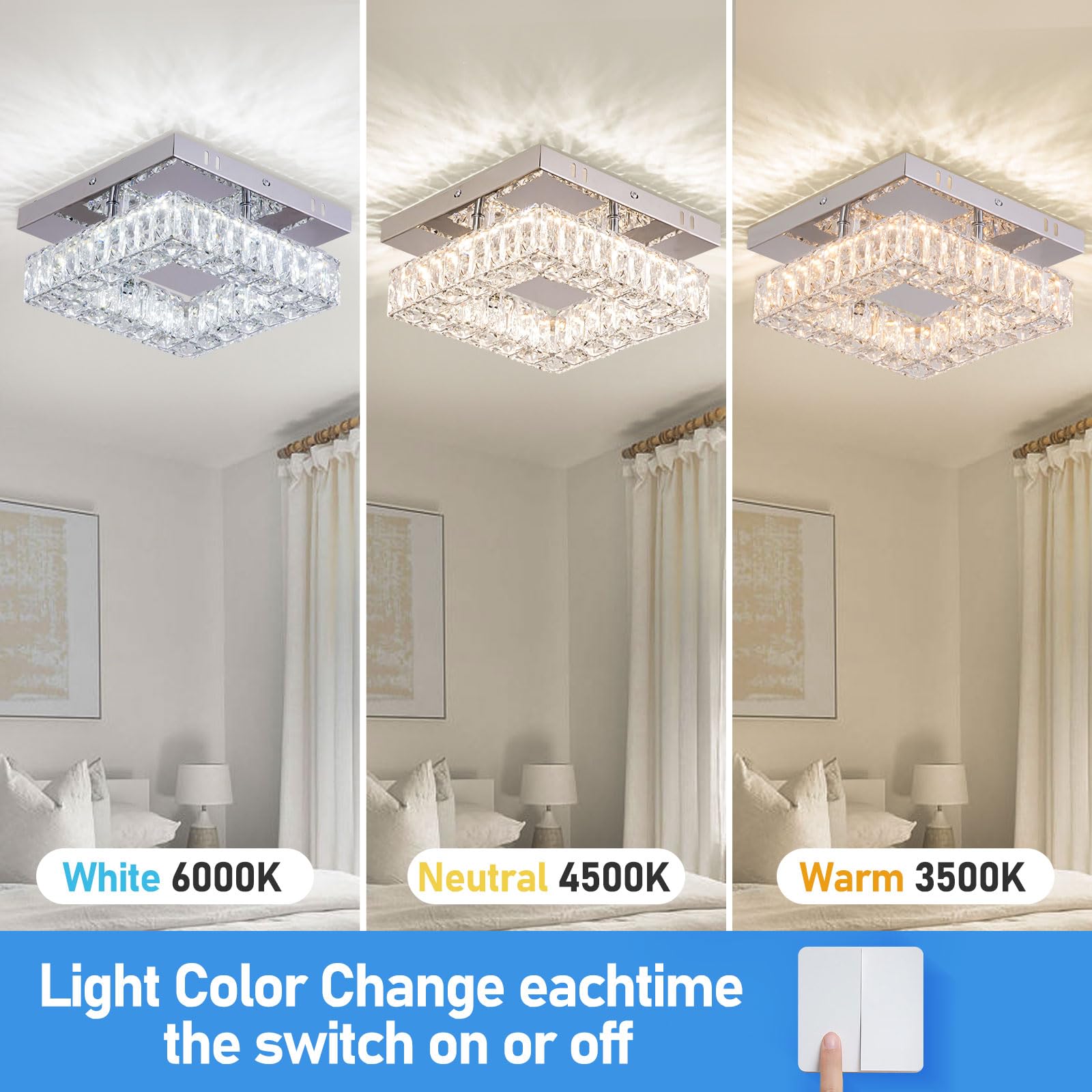 Ypqxyhda 9.8'' Modern Crystal Ceiling Light Fixture Mini Square Chandelier Flush Mount Light Fixture Ceiling Lamp For Small Hall