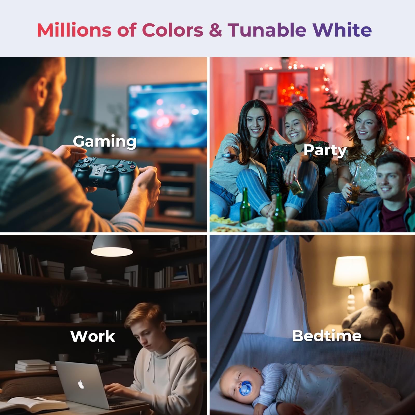 THIRDREALITY Zigbee Smart Color Bulb 4 Pack, A19 RGBCW, 2700K-6500K, 800 Lumens, Compatible with Smart Home Devices