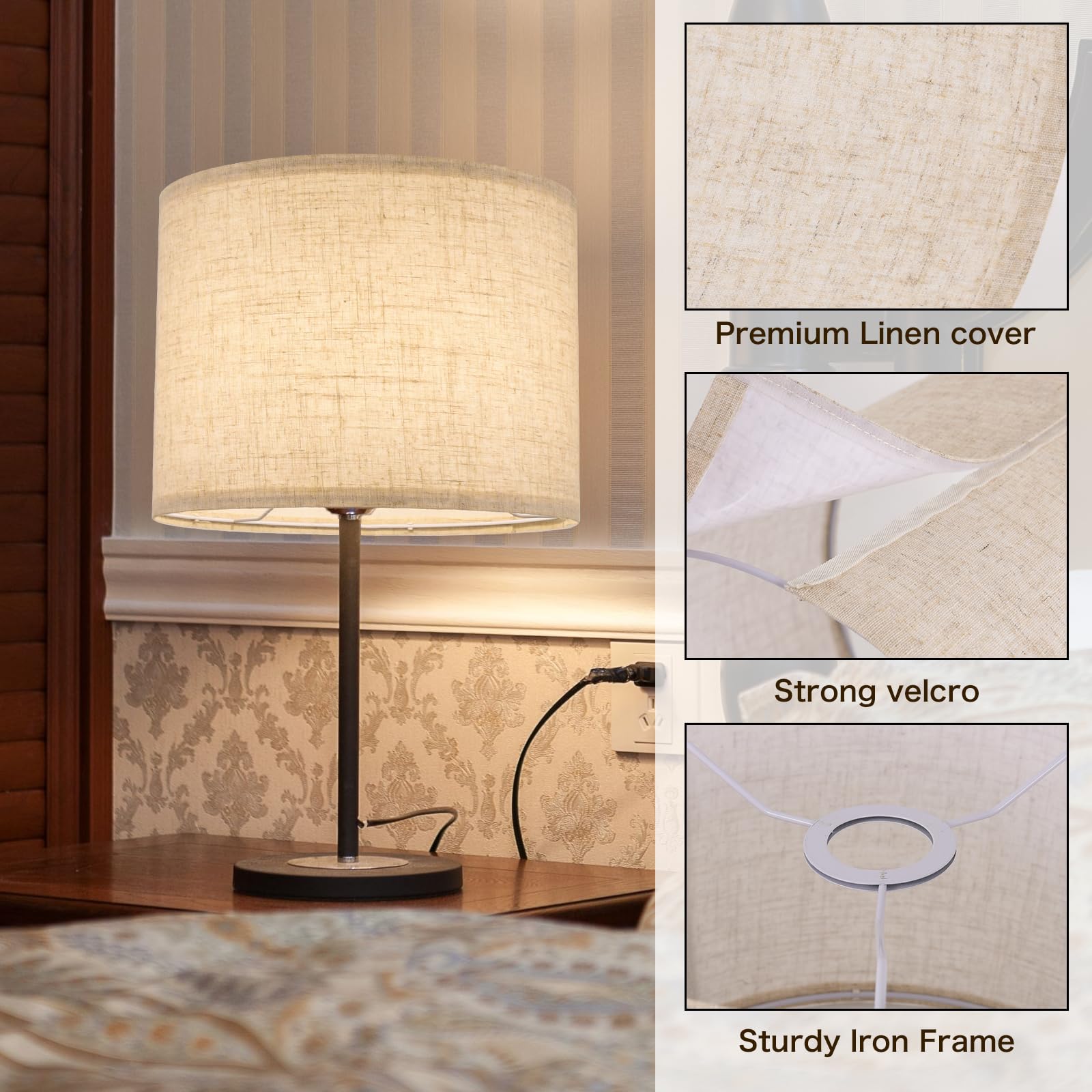 LEYINPEI Large Drum Lamp Shade - Beige Linen 13'' Top x 13'' Bottom x 10'' High, Handcrafted Replacement for Table & Floor Lamps
