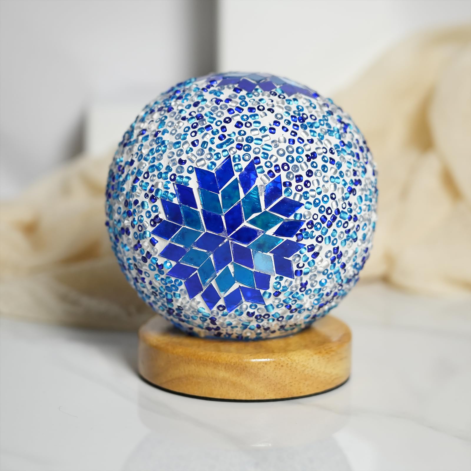 Turkish Table Lamp (D:4.7 X H:5.2) Mosaic Glass Lamps With Wooden Base  Bohemian Tiffany Bedside Lamps  Usb Power Moroccan Lantern For Living Room Halloween Decorations (Boho - Sky Blue  Boho)