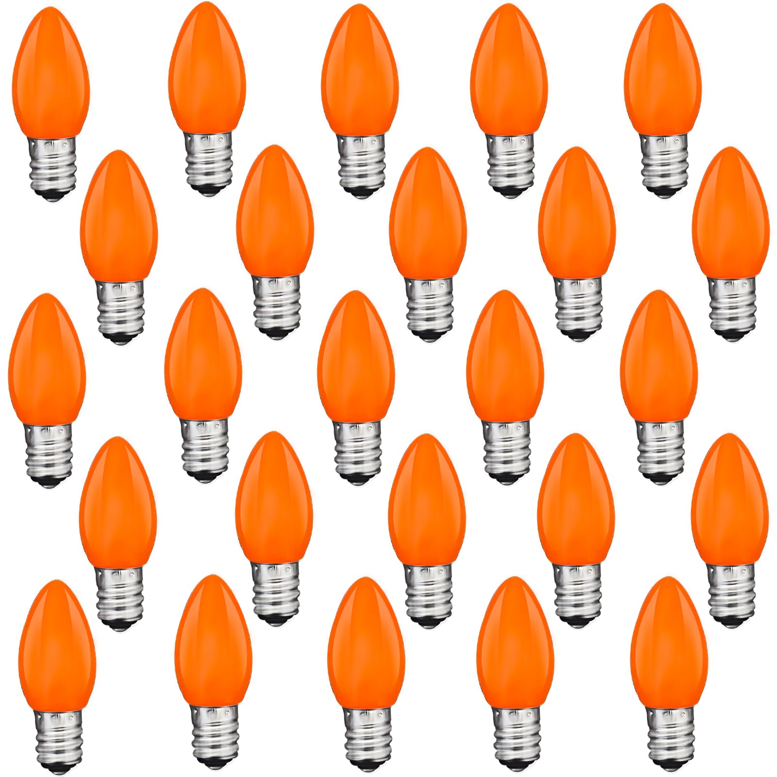 Pallerina C7 LED Christmas Lights Replacement Bulbs, 0.6W, Shatterproof Plastic, Ceramic Orange, E12, 25 Pack