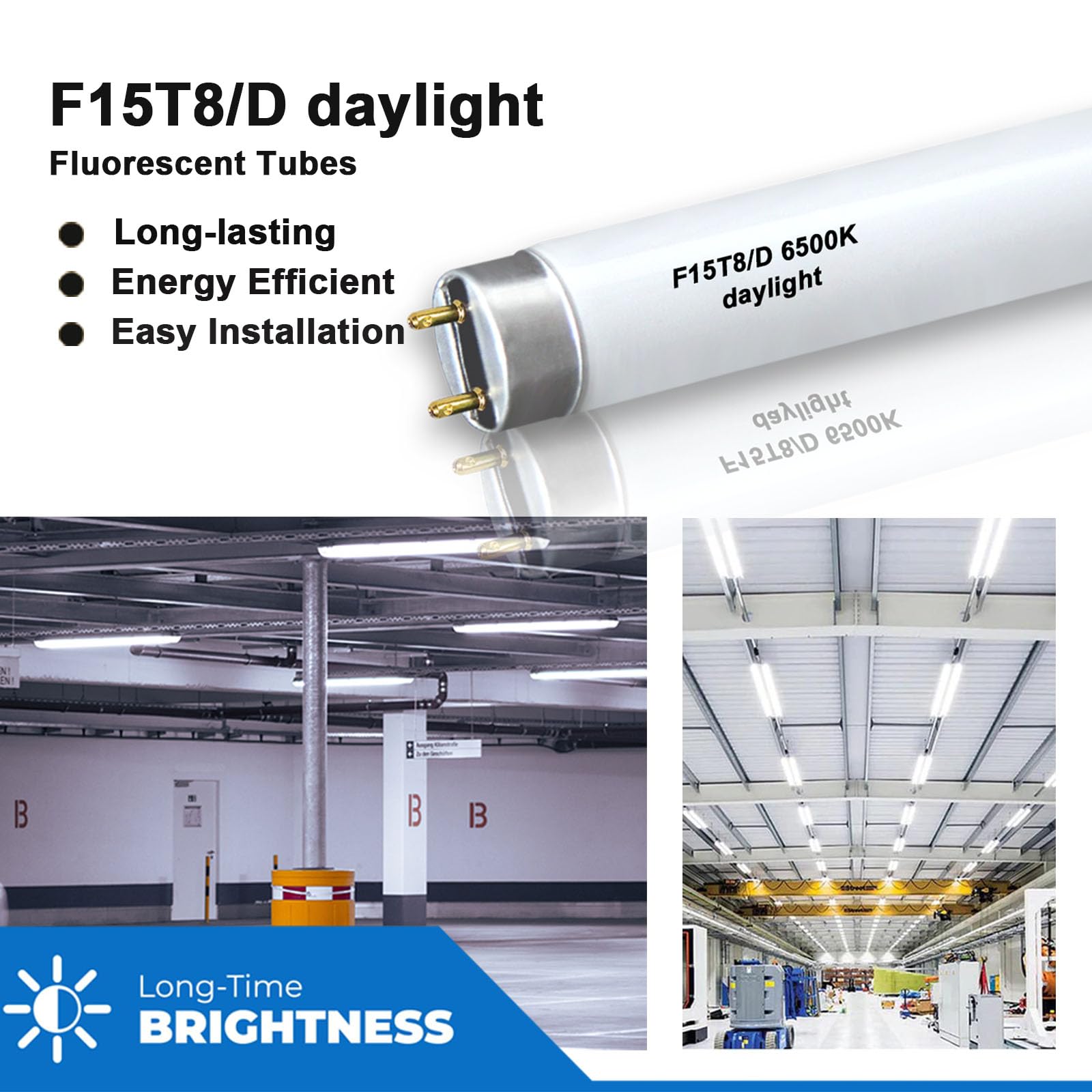 KosunRefill F15T8/D Daylight 18Inch 15 Watt T8 Straight Tube,F15T8/DL T8 Linear Preheat Lighting Lamps,G13 Medium Bi-Pin Base, 6