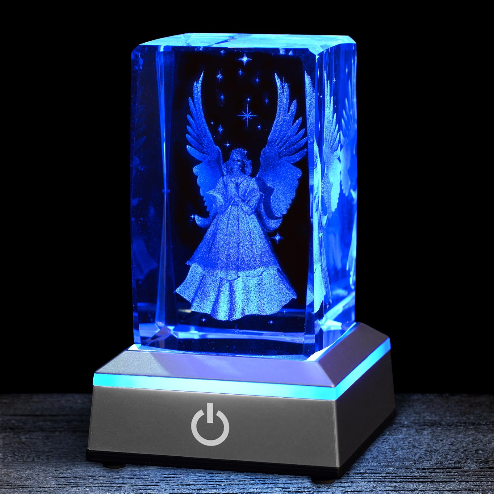 Eicxjui 3D Guardian Angel Crystal Night Light with Multicolor LED Base Glass Laser Engraved Guardian Angel Figurines Statue Lamp