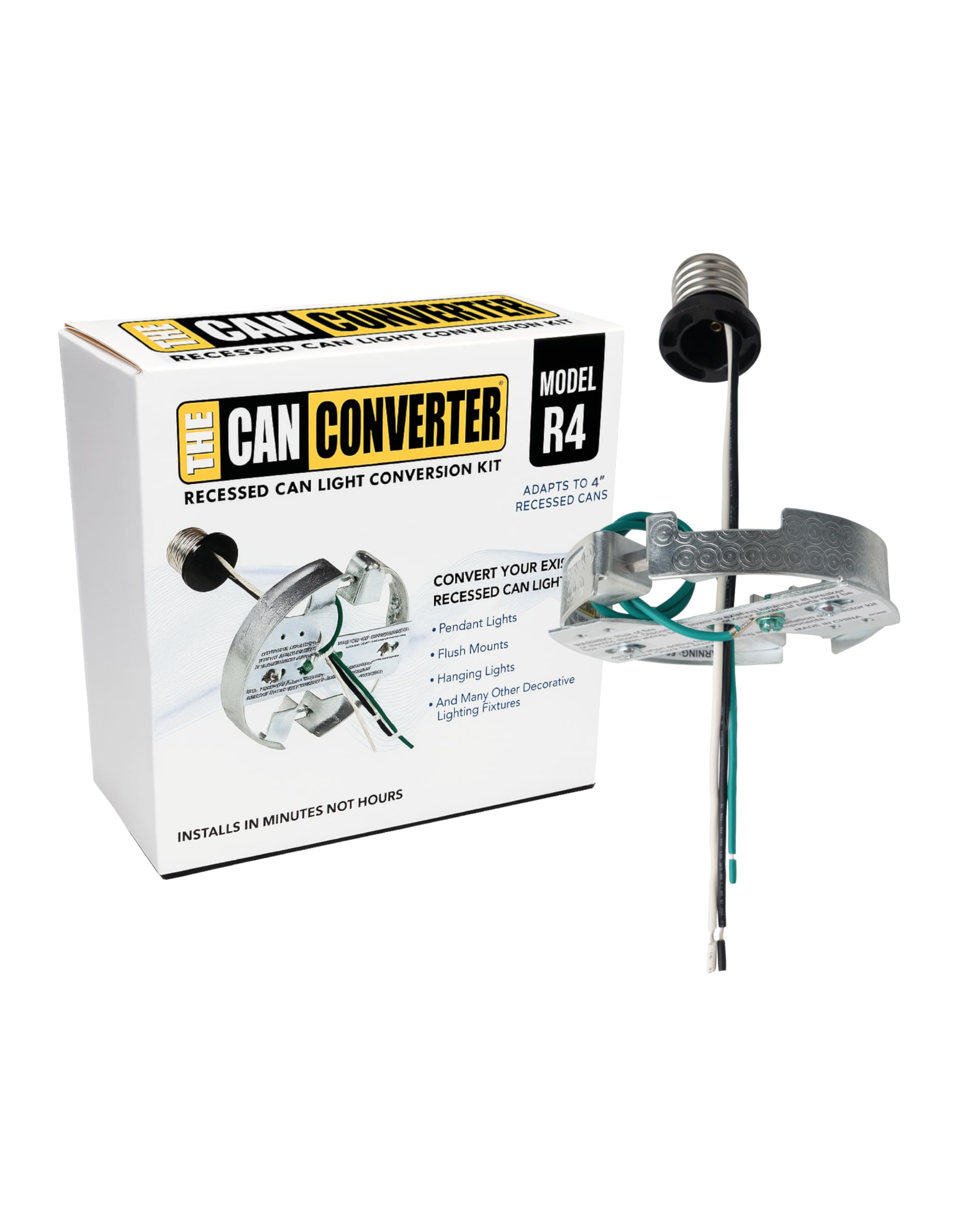 The Can Converter - R4, 4&quot; Recessed Can Light Conversion Kit, Up To 50Lbs Ceiling Light Fixture, Recessed Lighting, Pendant Light, Hanging Light, Chandeliers, Flush Mounts, & Overall Home Improvement