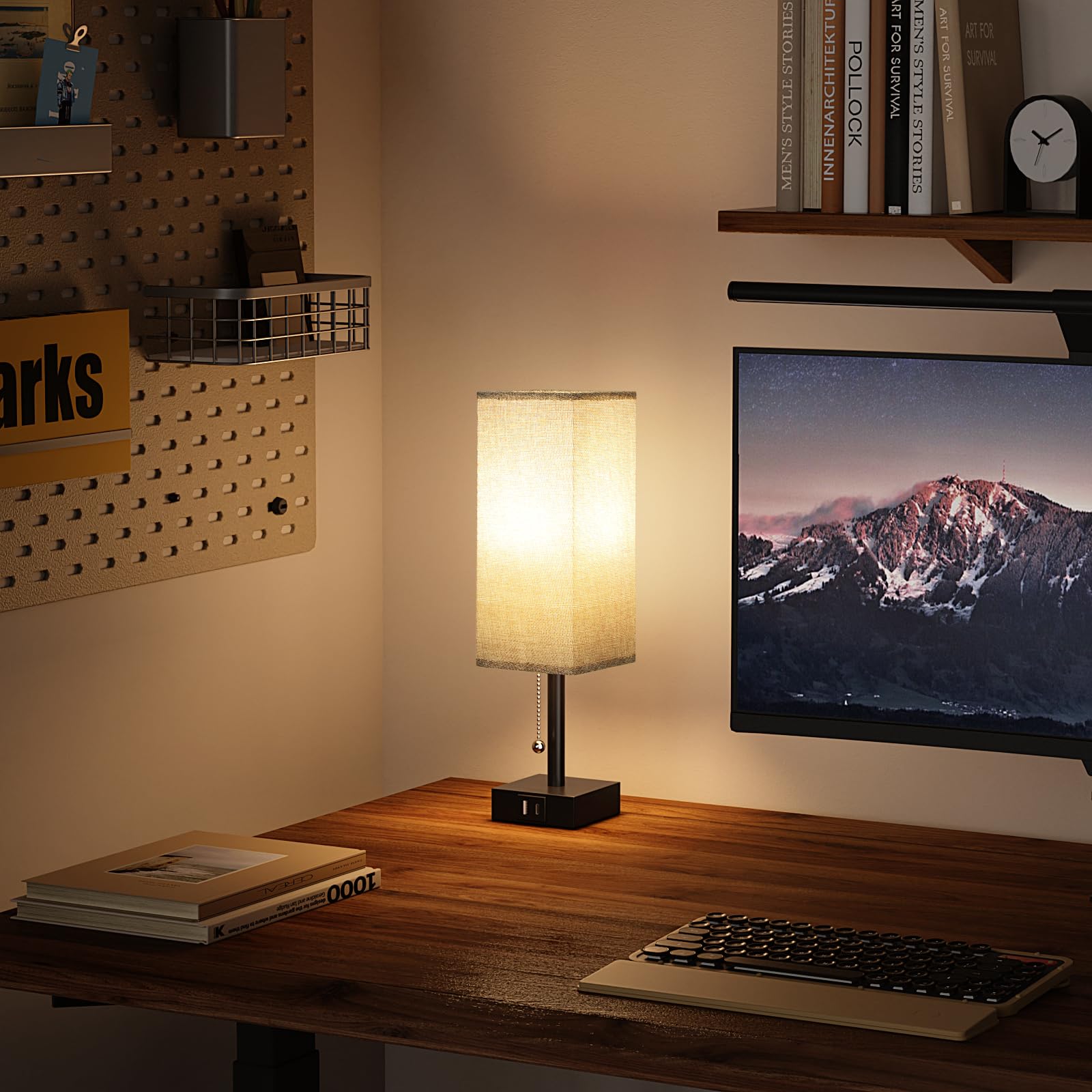 Bedside Table Lamps Set Of 2 - Gray Bedroom Lamps With 3 Color Temperatures (3000K/5000K/4000K), Square Nightstand Light With Us