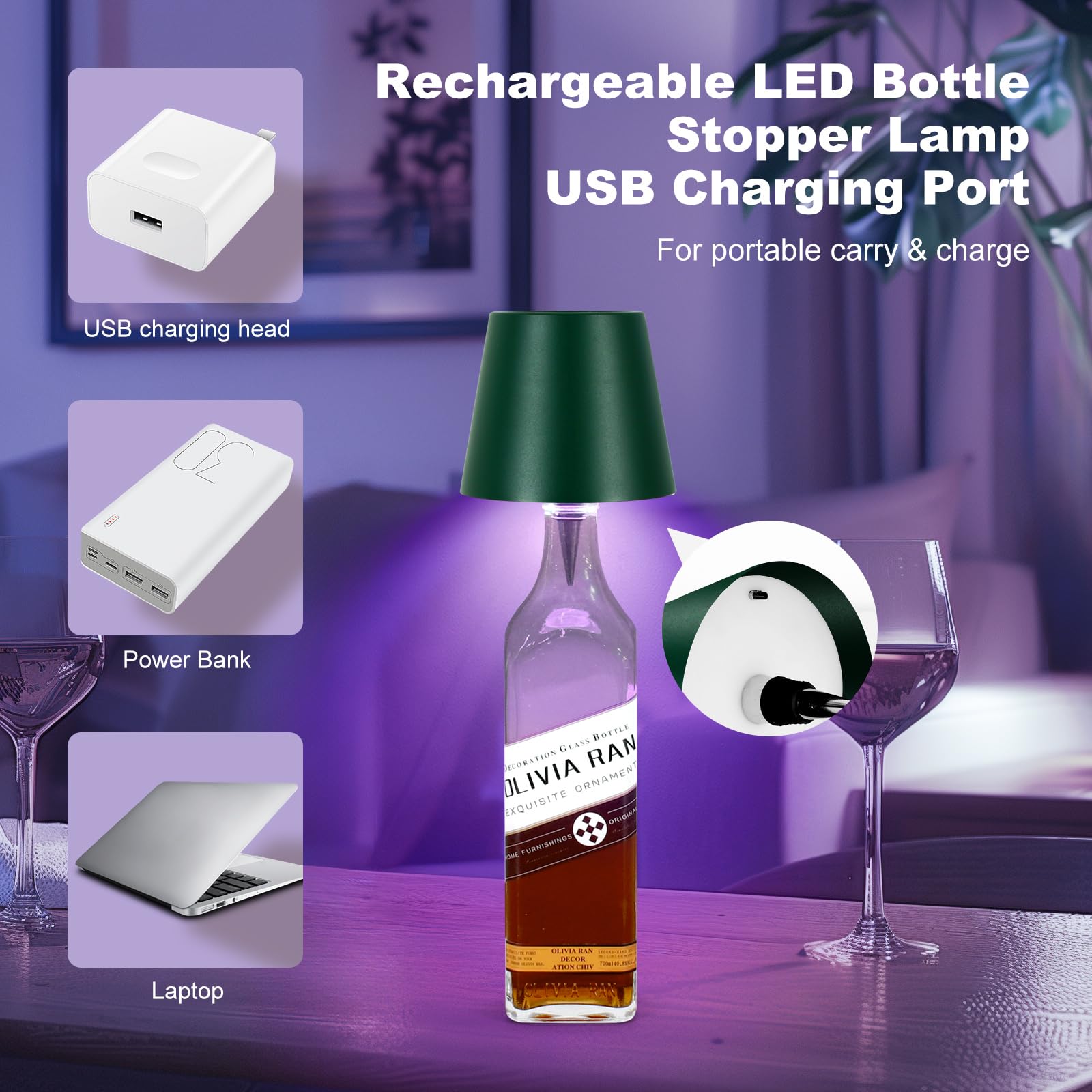 Soudfk 2025 New Wireless Bottle Lamp,Rgb Led Bottle Light With Remote(Rgb Dark Green, 1Pc)