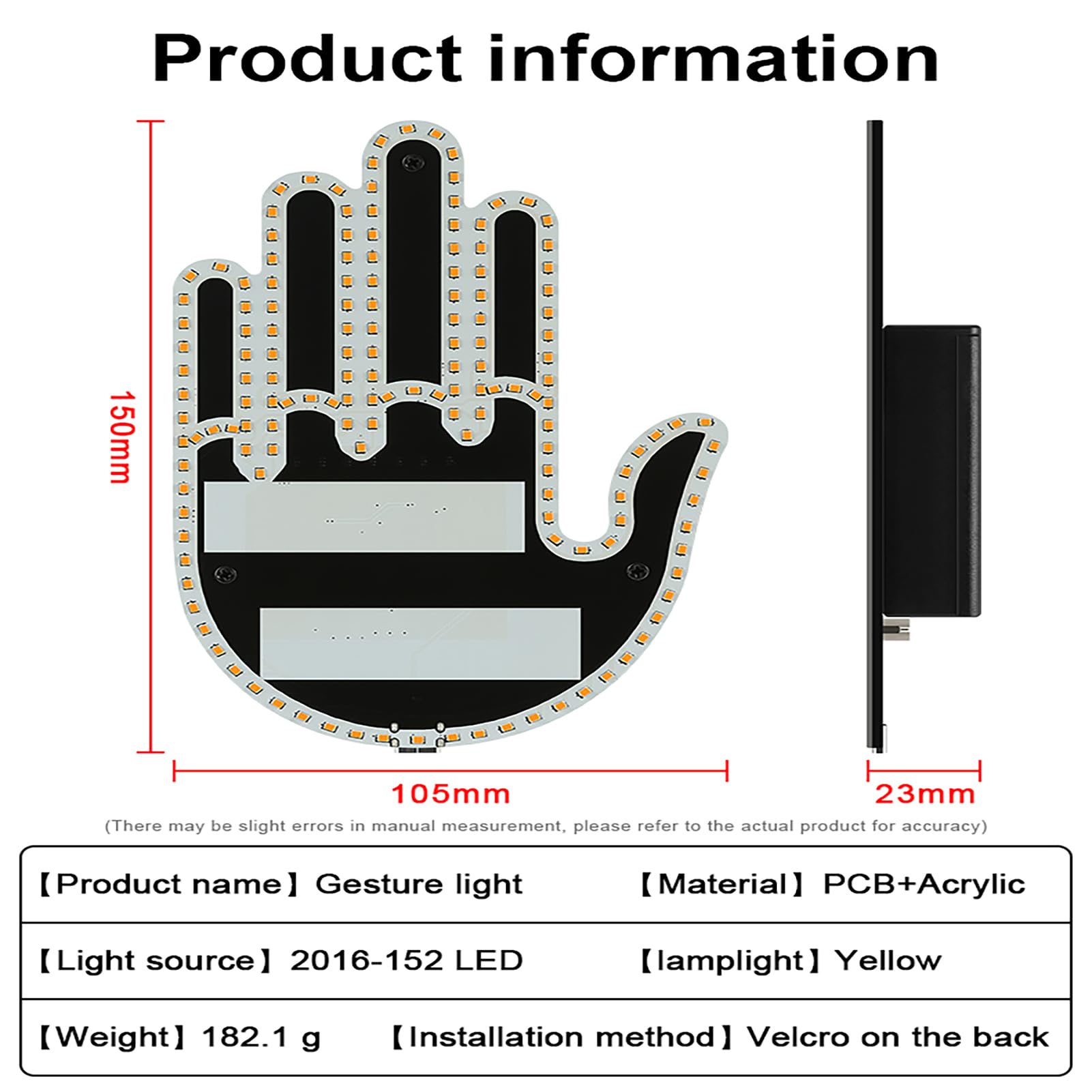 Jackehla Gesture Light Wacky Warning LED Finger Lights for Car Rear Luggage Compartment Funny Multi-Functional Warning Reminder
