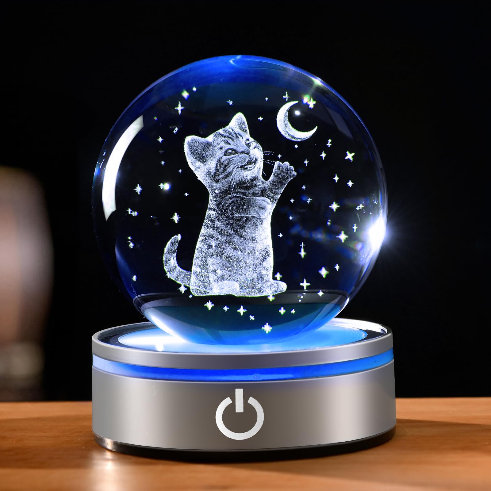 Ifolaina Cat Themed Gifts For Women 3D Crystal Ball Night Light 3.15In Globe Figurine Lamp Cat Lovers Presents For Birthday Mothers Day