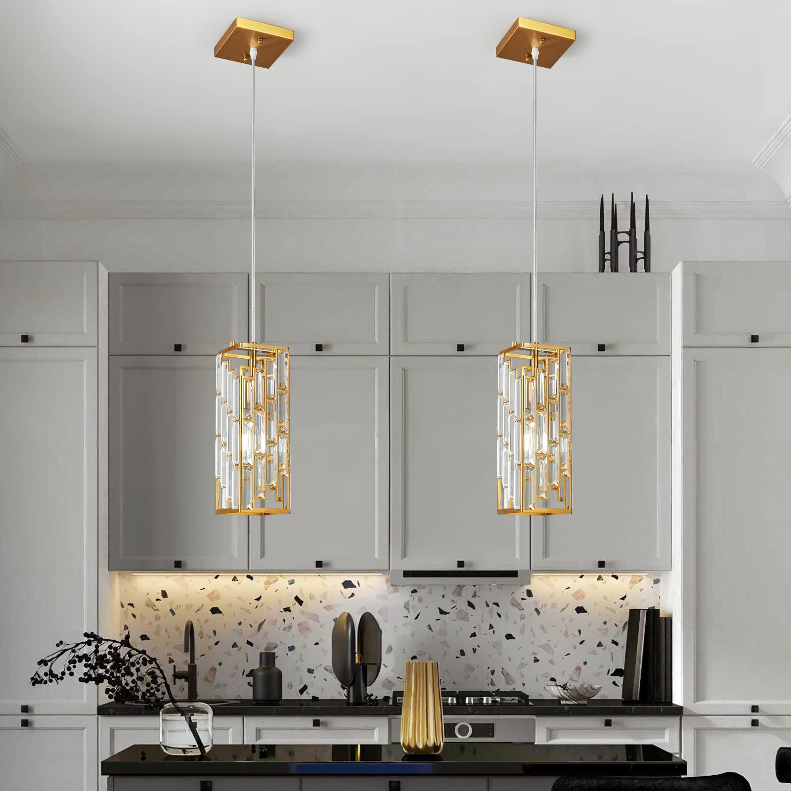 Fdpby Gold Pendant Lighting Modern Pendant Light, Mini Crystal Chandeliers,Adjustable Pendant Light Fixture For Kitchen Island D