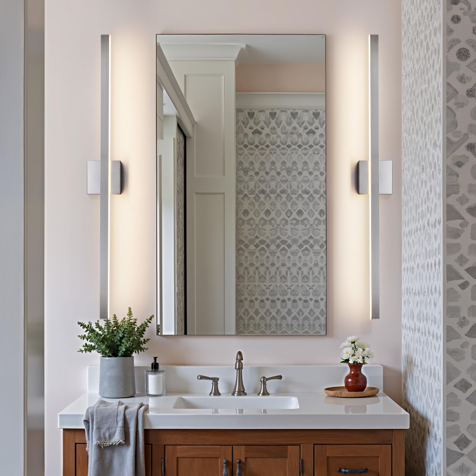 KAISITE 39" Brushed Nickel LED Vanity Light Fixture, Dimmable Modern Bath Wall Light Over Mirror, Model 8203WL-39SN-US