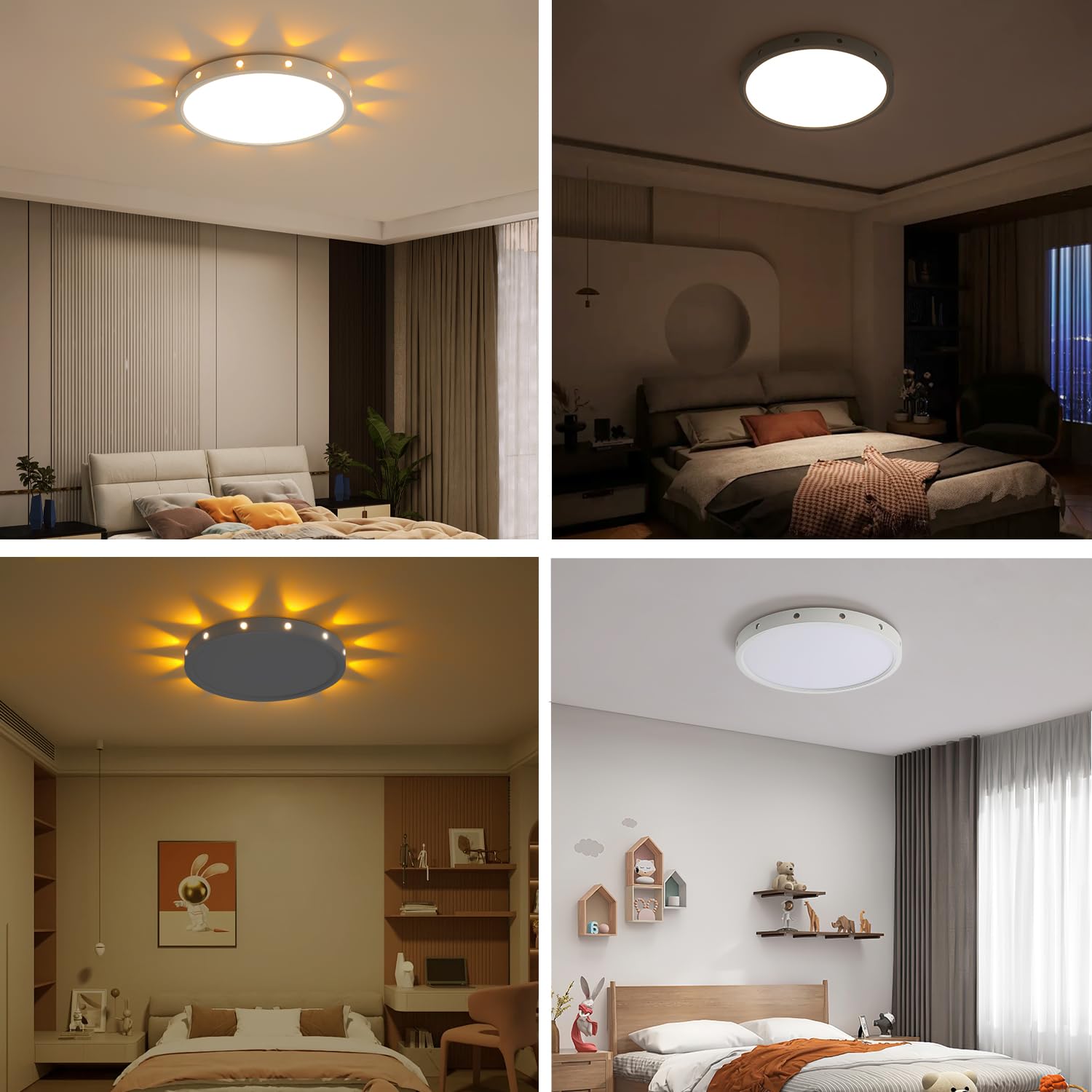 Anmaice 12in Flush Mount LED Ceiling Light, Dimmable with Remote Control, Round, White, Model CPX008A-YK