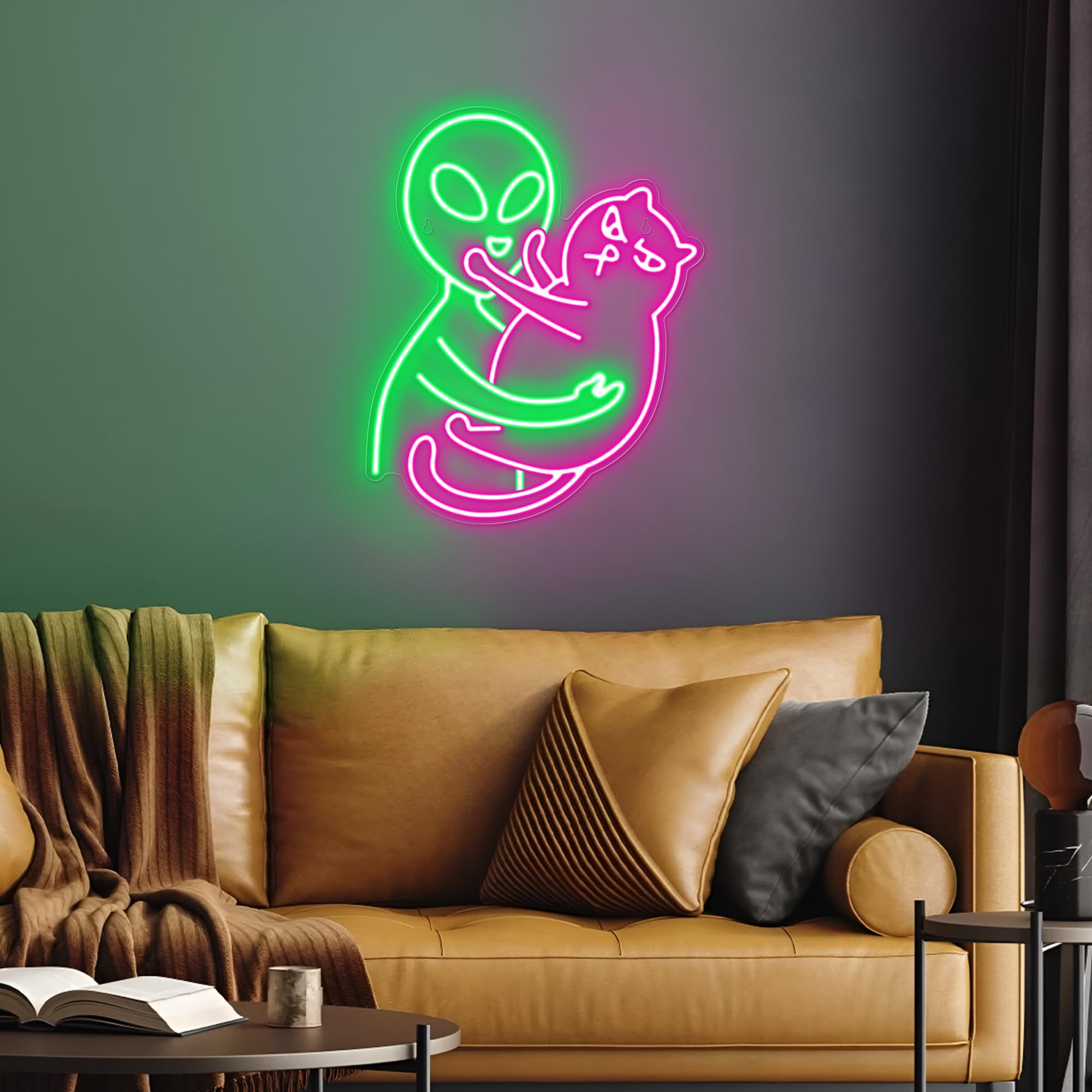 Kavaas Alien Cat Neon Sign  Green Alien Petting Cat Led Light For Game Room  Party  Bar  Man Cave Decor | Alien Neon Light Wall Decor - Best Gifts For Alien Fans  Teenage Boys  Kids