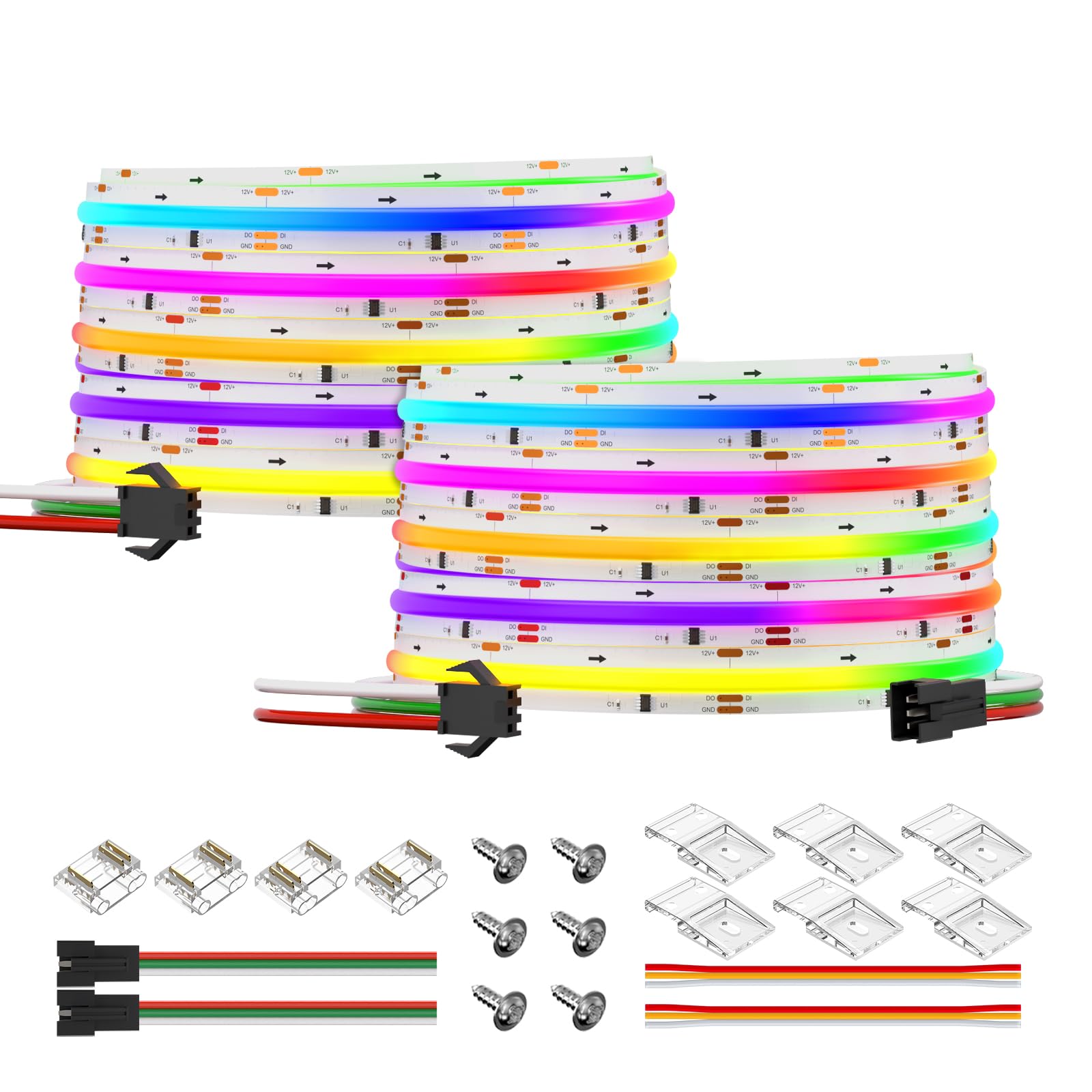 BTF-LIGHTING FCOB WS2811 IC RGB COB LED Strip DC12V 720LED/m Flexible High Density Uniform Chasing Color Light 2X16.4FT Total 32