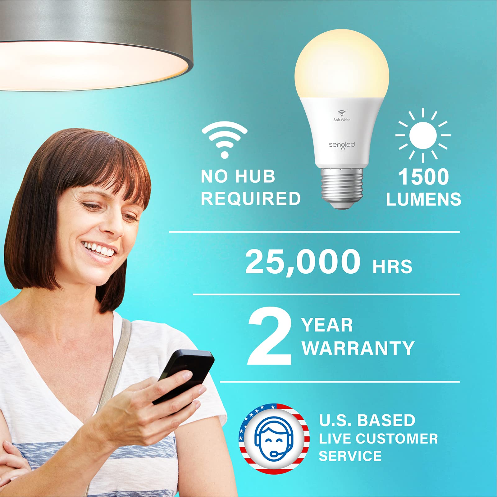 Sengled Smart Light Bulb, 100W Equivalent WiFi, Dimmable A19, Soft White, 1500LM, 4-Pack, No Hub Required, Model W31-N