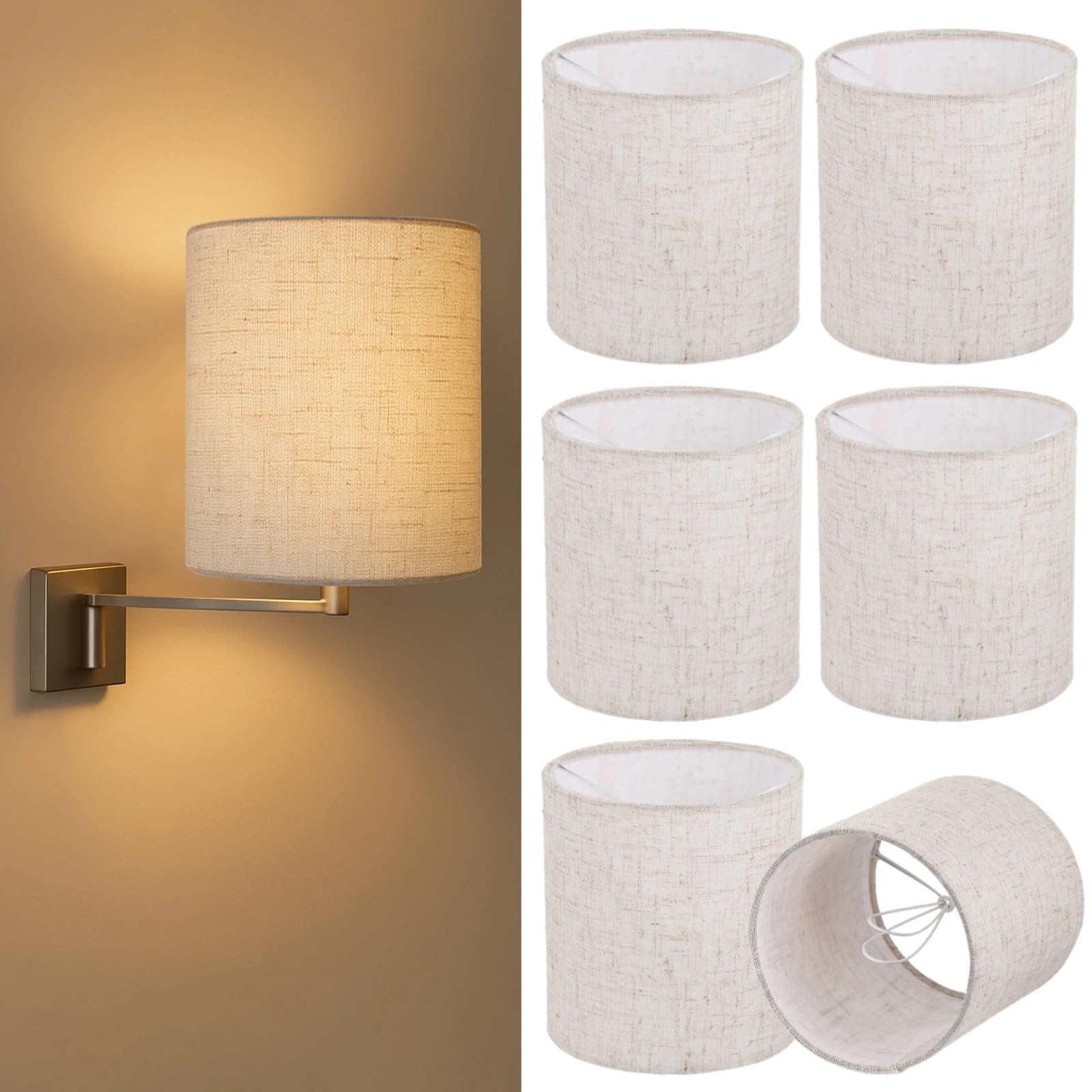 6 PCS Chandelier Lamp Shades,Mini Lamp Shades Clip-on Bulbs Fabric Lampshade,Beige Chandelier Replacement Shades for Wall Light,