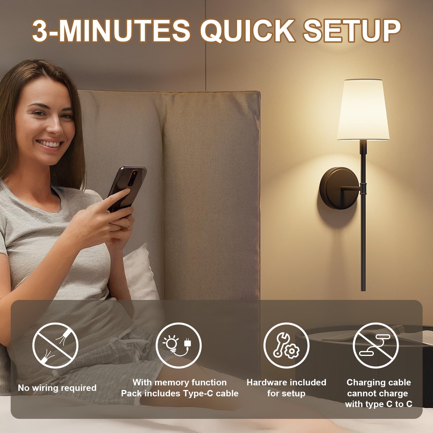 Battery Operated Wall Sconces Set Of 2, Wireless Wall Lights With Remote Control Warm/Natural/Daylight/Rgb 15 Colors Dimmable Re