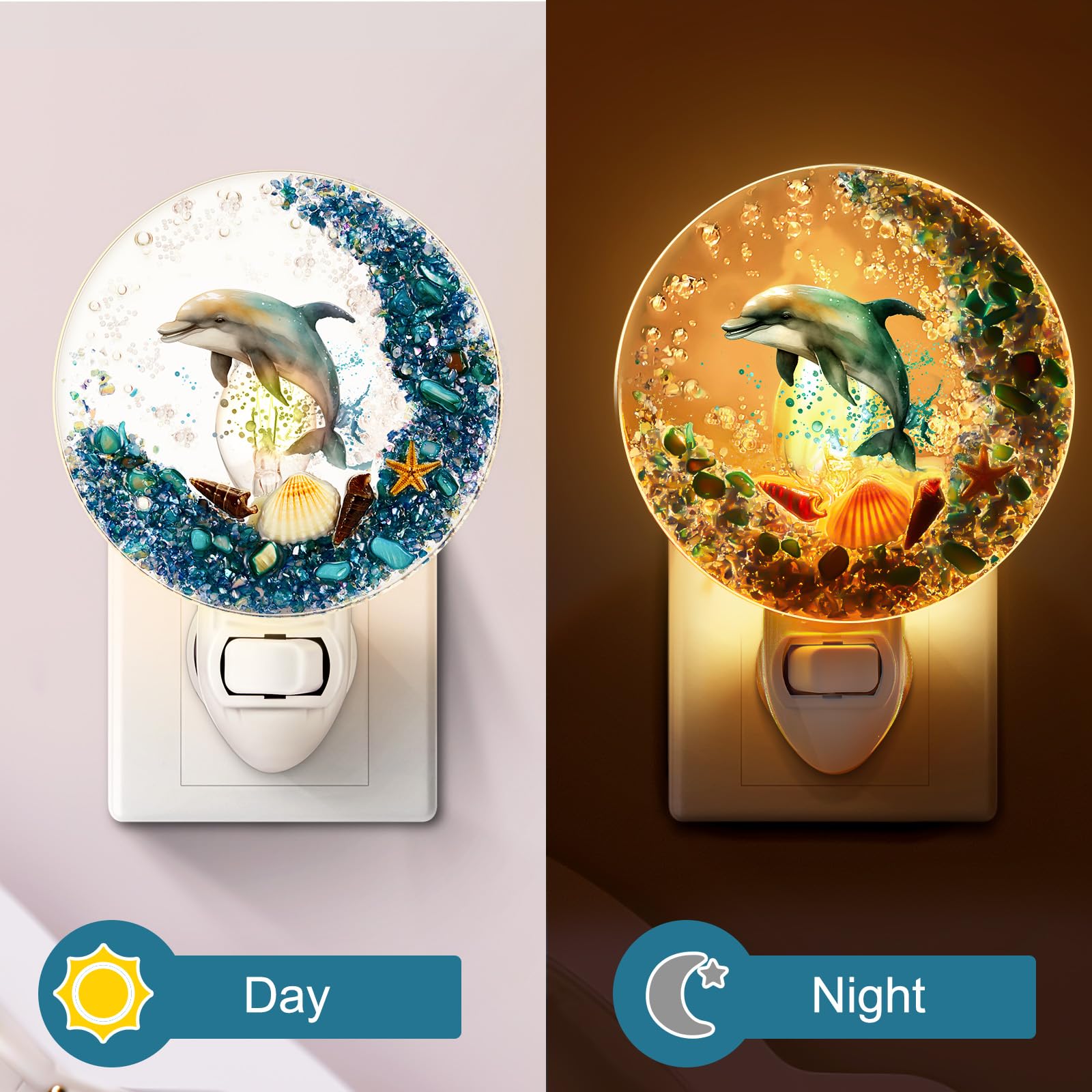 Hortsun Plug-in Seashell Night Light, Ocean Animal Design, Vintage Beach Lamp, Multicolor for Bedroom, Living Room, Bathroom