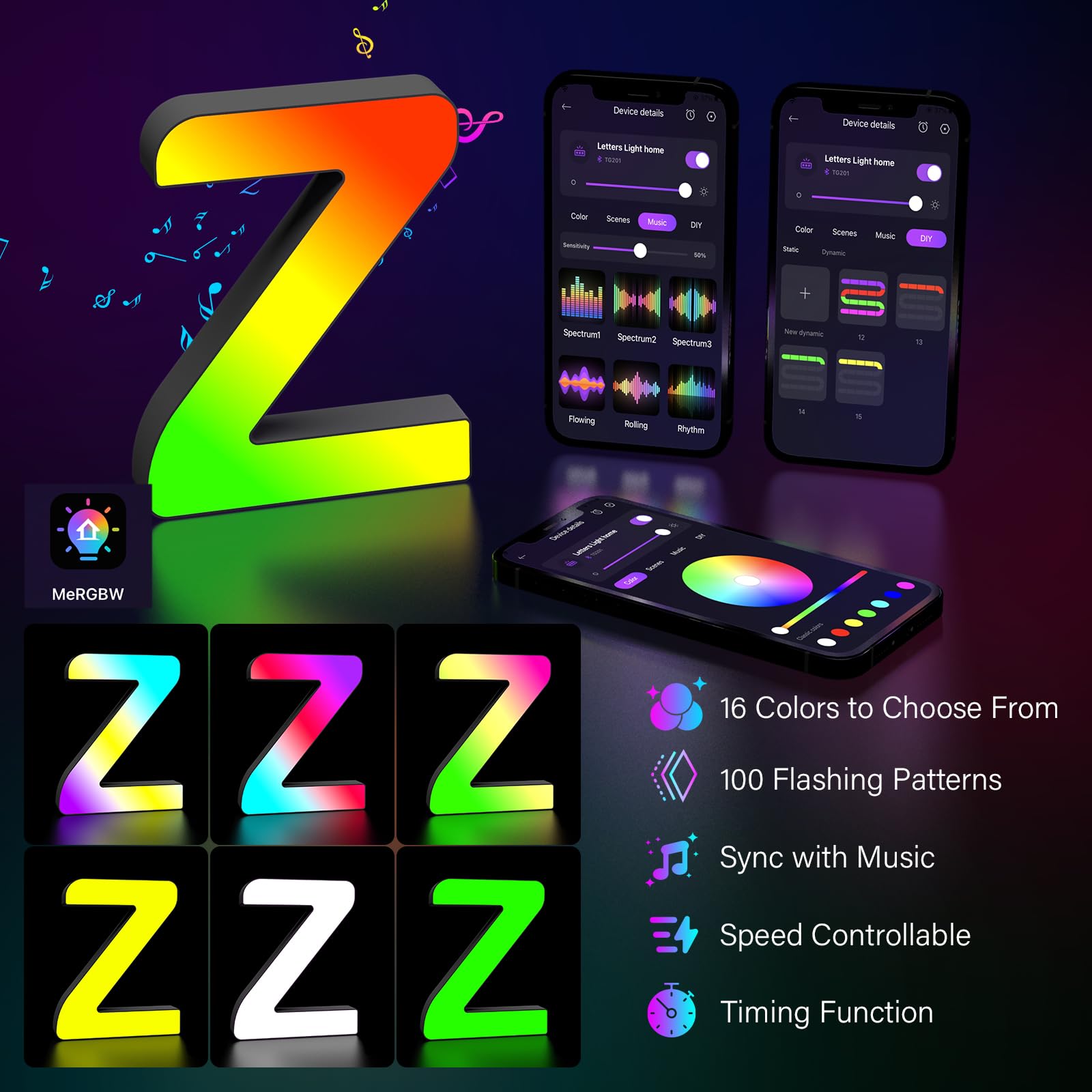 Kangtaixin LED Letter Light, Color Changing USB Powered Night Light, Model G201, Letter-Z Decor for Parties and Birthdays