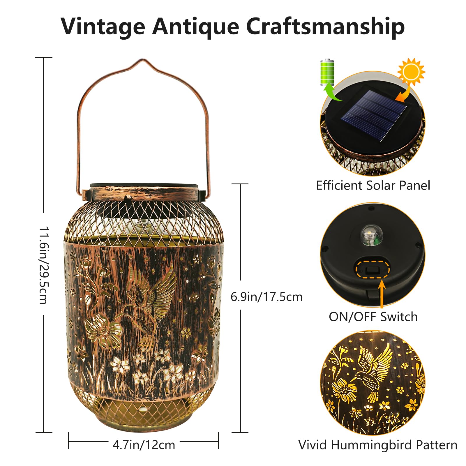 Humiieye Solar Lantern Outdoor Hummingbird Garden Decor  Ip65 Waterproof Hanging Solar Powered Lights Birthdays Gifts For Women Mom  Metal Decorative Light For Patio Yard Lawn Porch Backyard Christmas