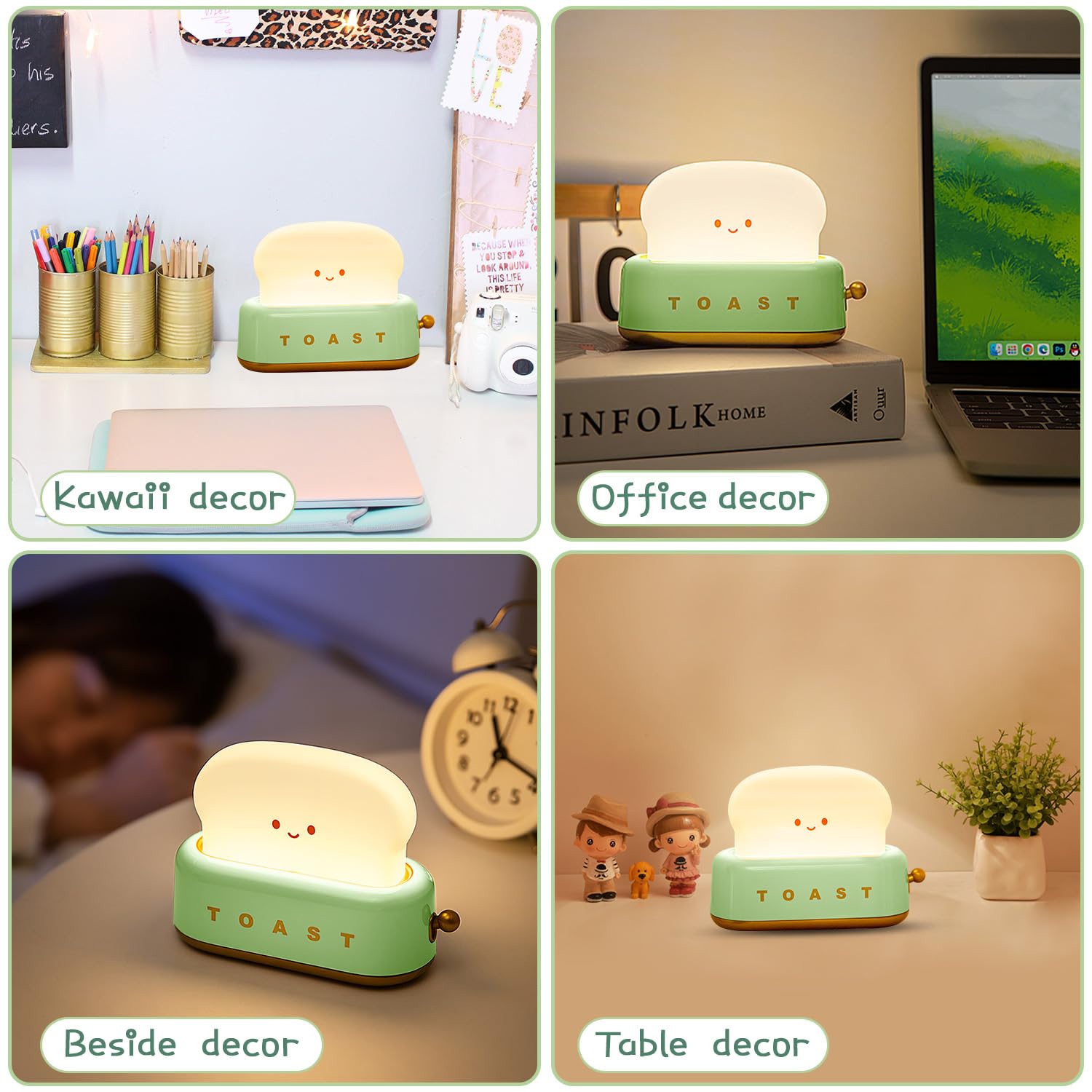 MeXYZ Cute Desk Decor Toaster Lamp, Rechargeable Kawaii Accessories Small Lamp LED Night Light for Kids Teen Girls, Room Decor T