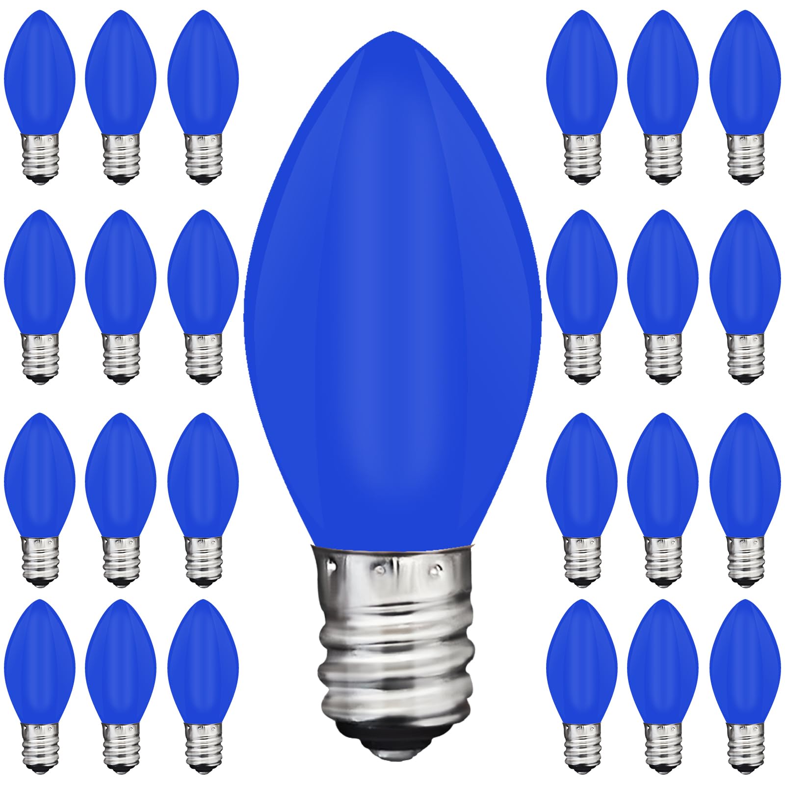 25 Pack C7 Led Blue Replacement Light Bulbs, Blue Christmas Outdoor String Lights Bulbs, Shatterproof Led Night Light Bulbs, E12