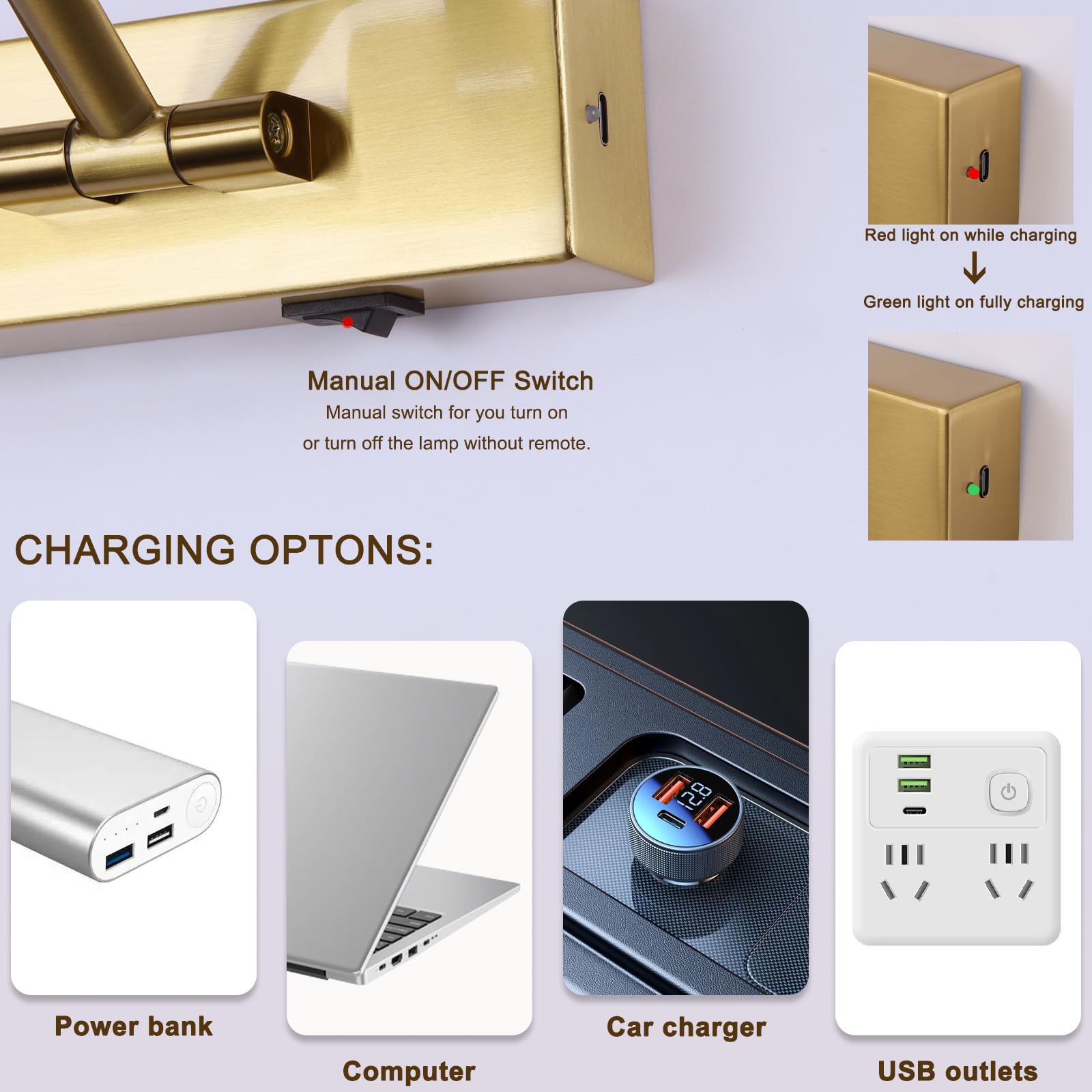 yumcrelect 5W LED Wireless Picture Light - 23.6 Inch Brass Battery Operated Art Light with Remote & Timer, Model 6310