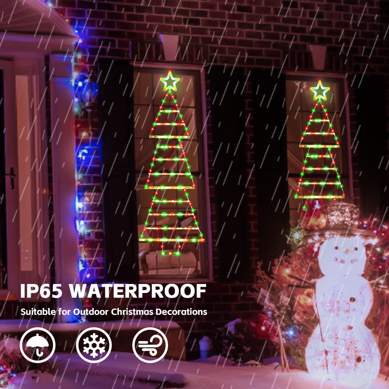 Muyun Outdoor Christmas Decorations Lights 4.6Ft 175 Led Christmas Tree Ladder Lights With 8 Lighting Modes&Memory Function,Waterproof Christmas Tree Lights For Indoor Outdoor Home Wall Window