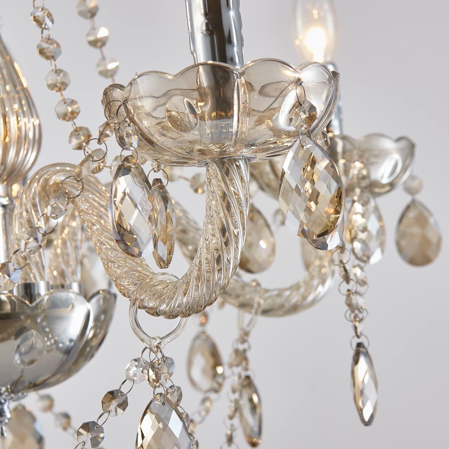SM Saint Mossi 5-Light Modern Crystal Chandelier, Champagne Finish, Pendant Lighting for Dining Room, Bedroom, Living Room