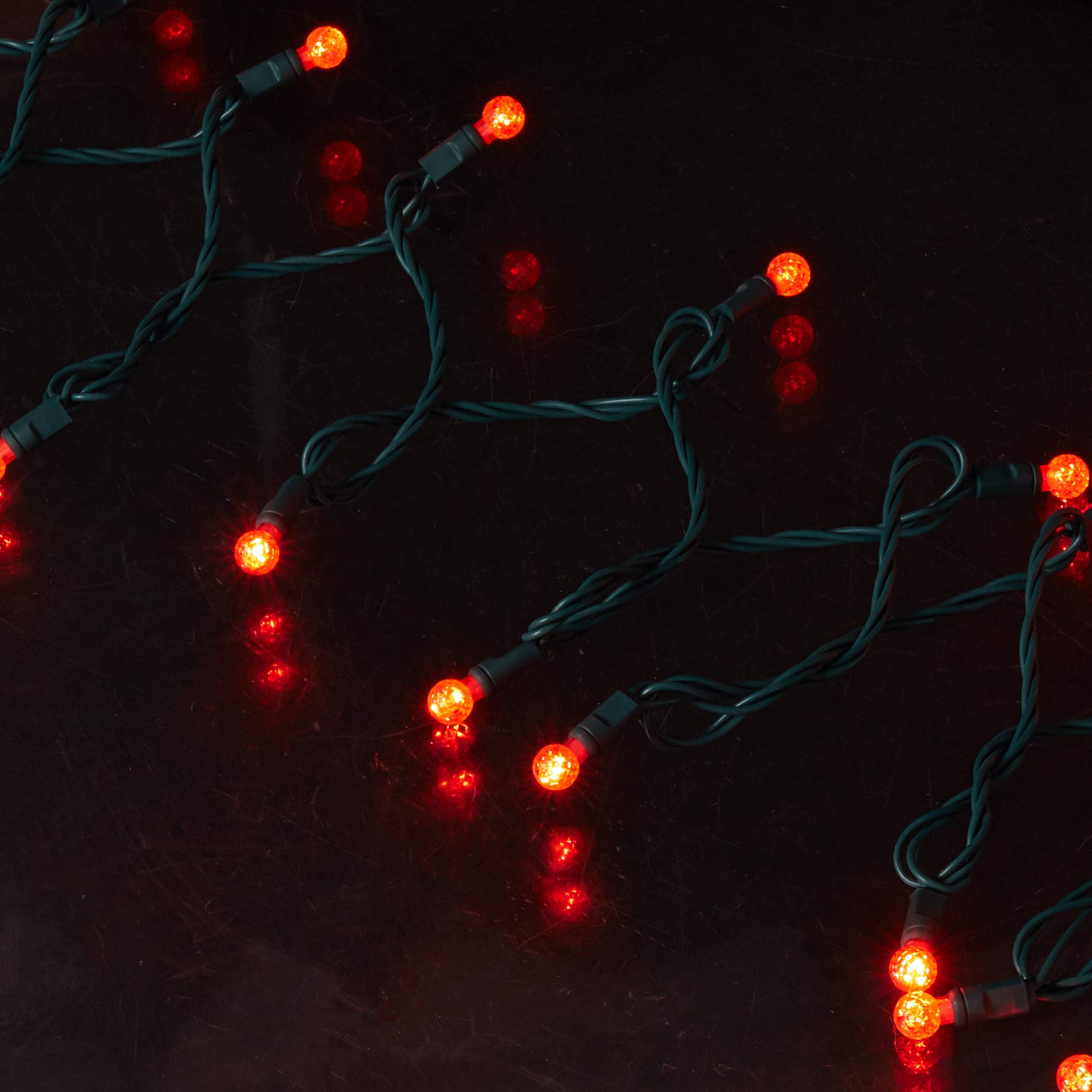 Vickerman 50 Count G12 Berry LED Light Set, Green Wire, Red Lights, Model X6G9503