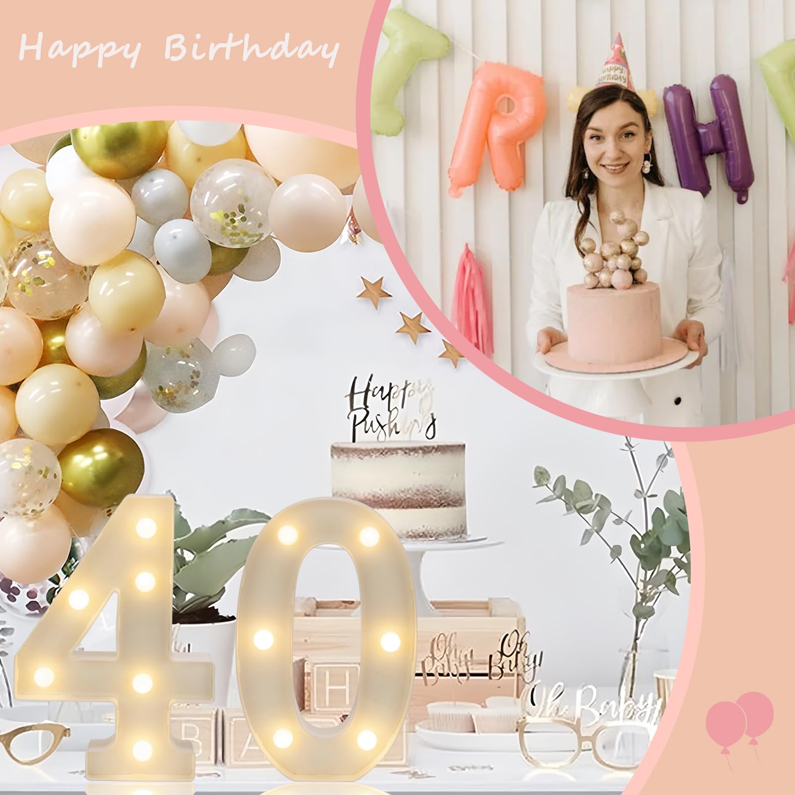 IFDGCTK LED Light Up Numbers for 40th Birthday Decorations, Warm White Color, Model IFDGCTK