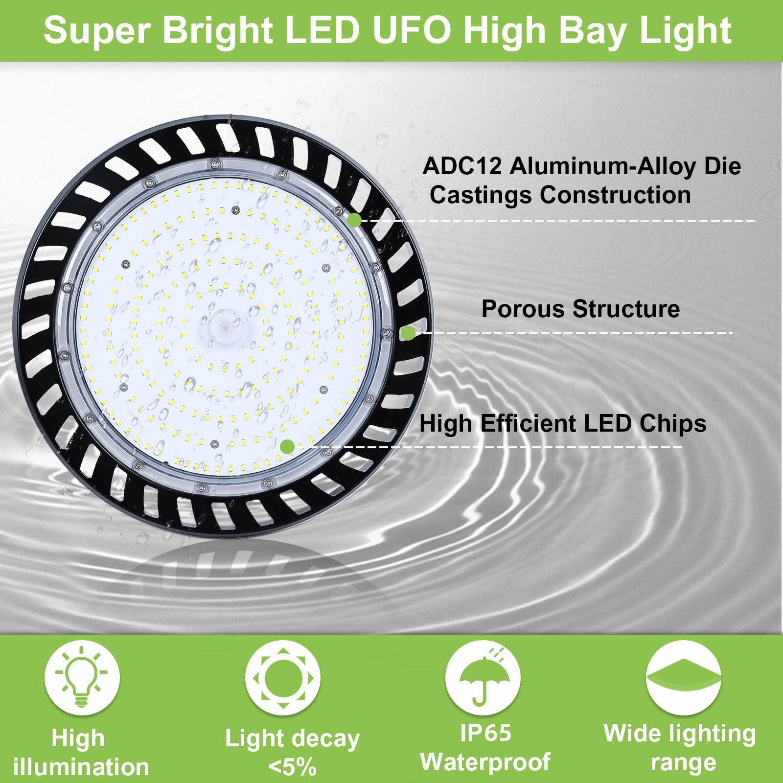 hykolity LED High Bay Light 150W, 5000K, IP65, 19500lm, Aluminum, Model HY-UFO150W5K-1, White
