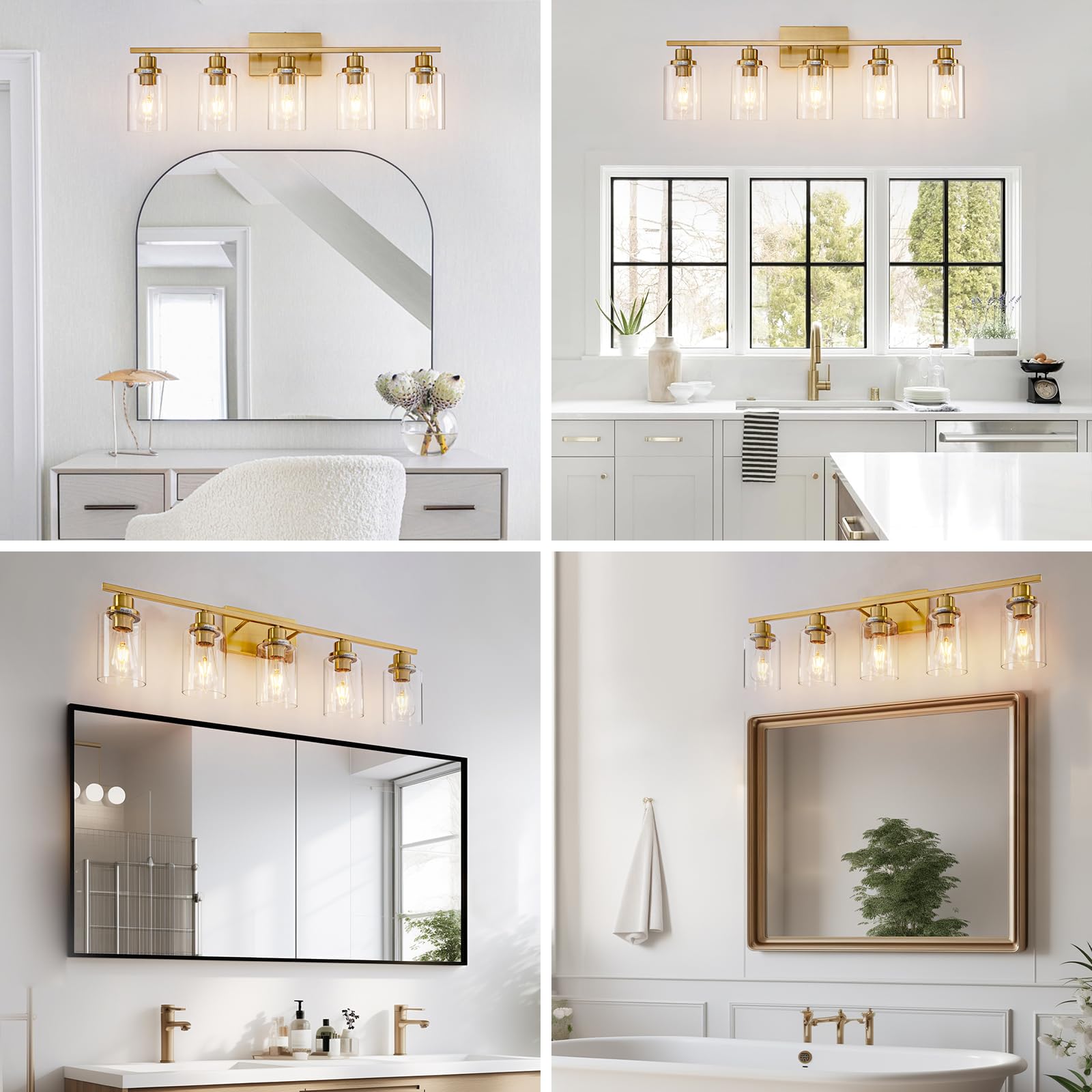 Hccz 5 Light Gold Bathroom Light Fixtures Brushed Brass Vanity Light Over Mirror Modern Wall Lighting Sconces Wall Lamp For Bath