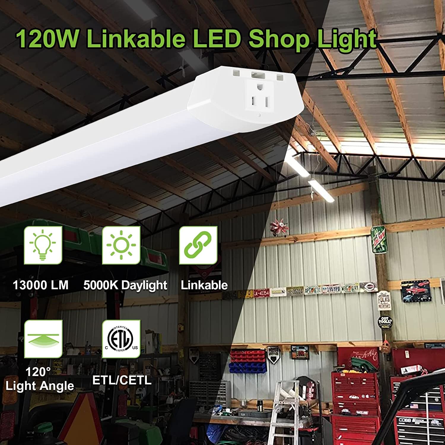 Hykolity 4FT LED Shop Light, 120W, 13000lm, 5000K, Linkable, White, Model HBSP-ZC120W, 4 Pack