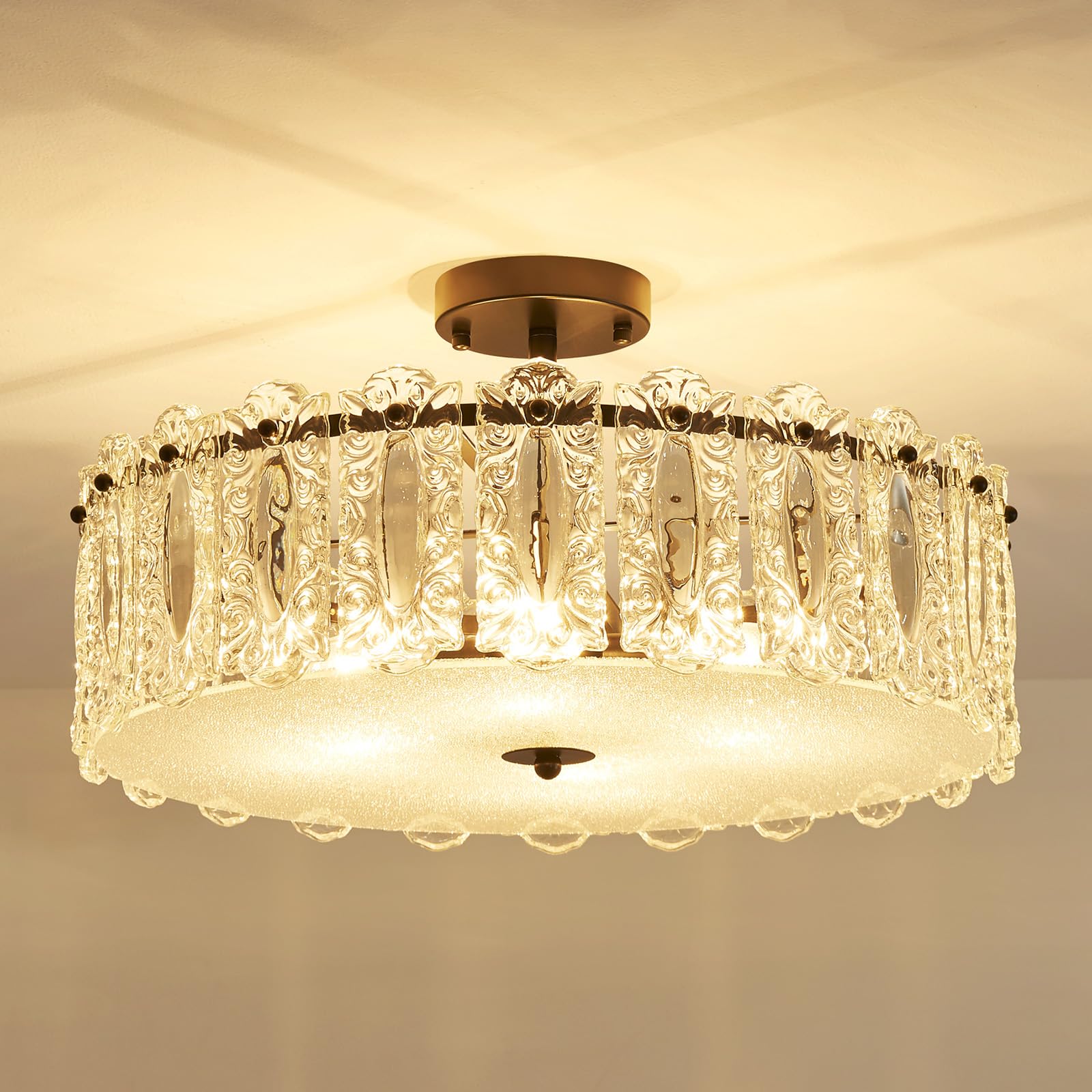 AGV LIGHTING CL056 Crystal Ceiling Light Fixture, Modern Chandelier, 20" Flushmount, Black Finish, E12 Base, 4-Lights