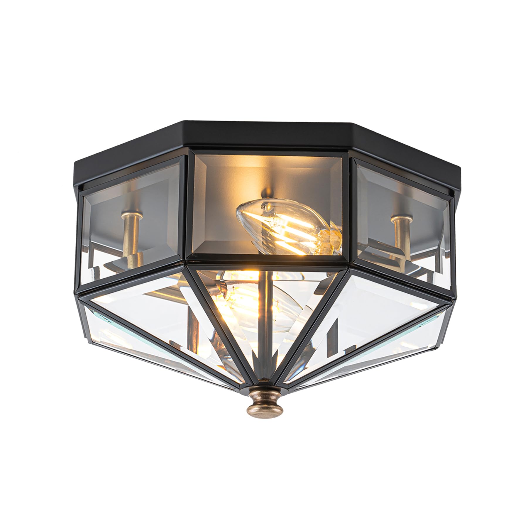 Yonaveil Flush Mount Ceiling Light Fixture  2-Light Copper Outdoor Ceiling Lights  Octagonal Flush Mount Light with Clear Glass  Black Close to Ceiling Light for Hallway Bedroom Porch Balcony