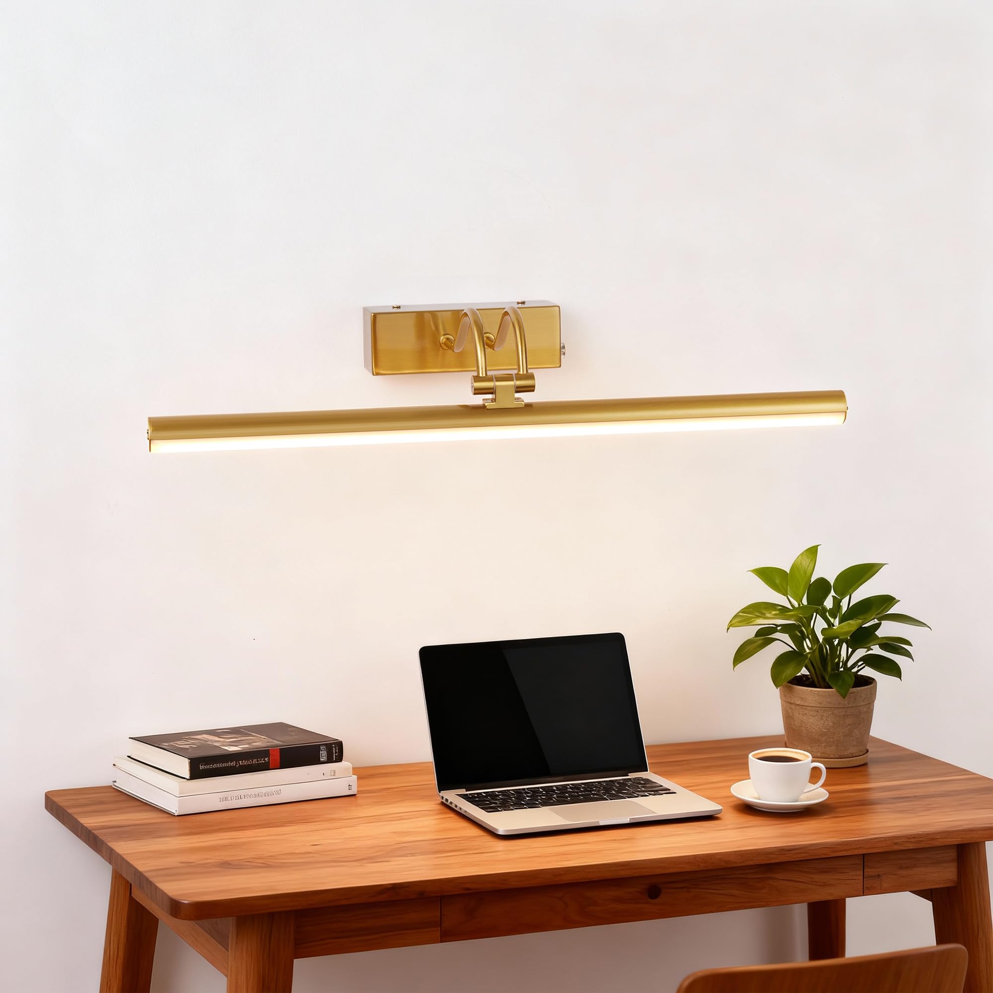 RAIFOOLLY Picture Light, 16in Wireless Wall Lighting, Dimmable Remote Art Light, Brass, Model RF00181