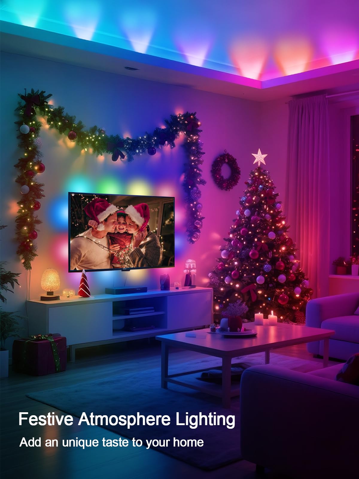Tyute LED Strip Lights, 9.8ft RGB TV Backlight for 35-55" TVs, Music Sync, APP & Remote Control, Plastic, Model T-DSTJD-3M