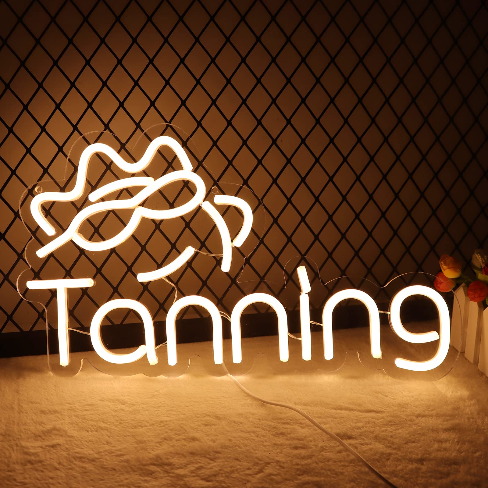 JFLLamp Neon Wall Decor Sign for Tanning Shop, LED, 16x10 Inch, Warm White, Model Tanning-001