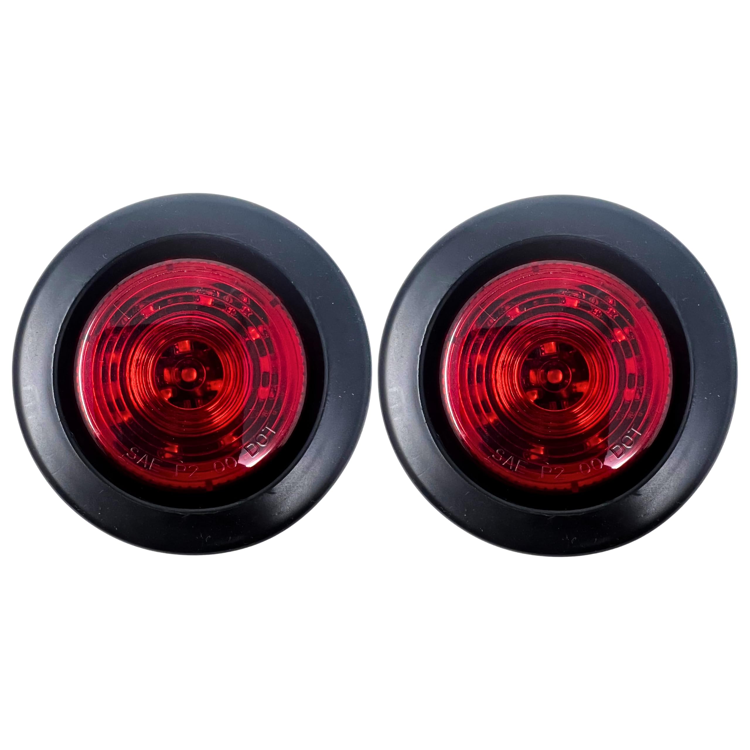 All Star Truck Parts] 2x 2.5 Red 12 Led Round Side Marker Clearance Lights Grommet Flush Mount, Sealed Truck Trailer with Reflex