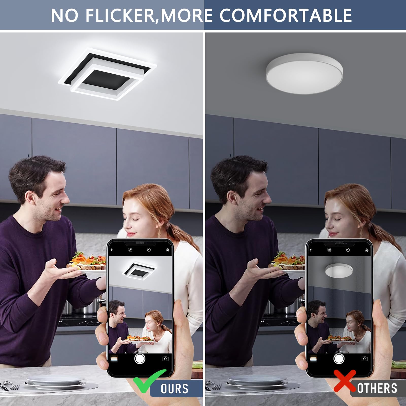 Eidisuny 32W Modern Led Ceiling Light  Small Flush Mount Light Fixture  6000K Cold White Ceiling Lamp  Square Hallway Lighting Fixtures For Living Room Bedroom Bathroom Kitchen (Black  Cold White)