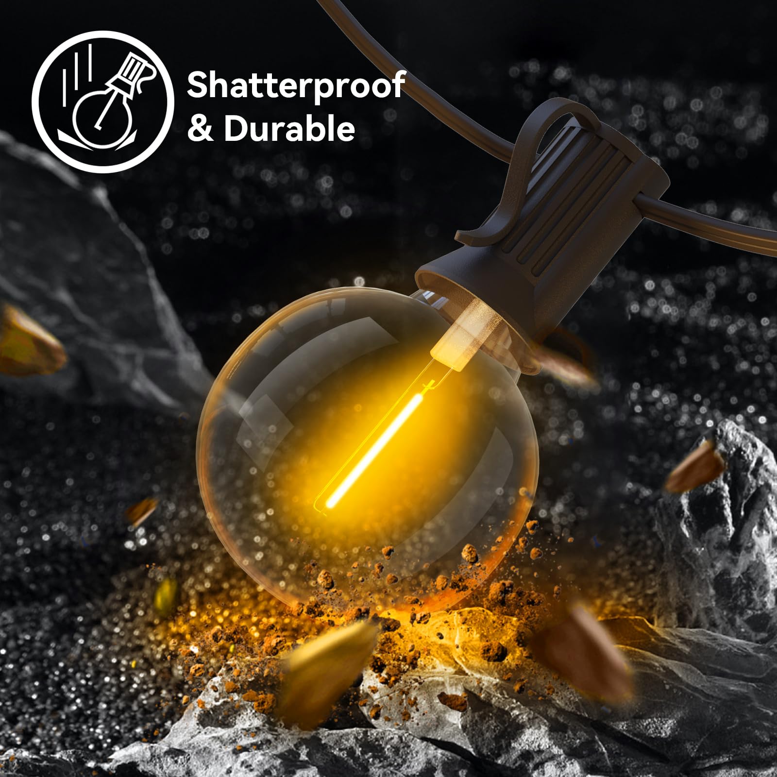 200Ft 2-Pack Outdoor String Lights,Dimmable G40 Led String Lights With 104 Shatterproof Clear Bulbs Ul Approval Waterproof Globe