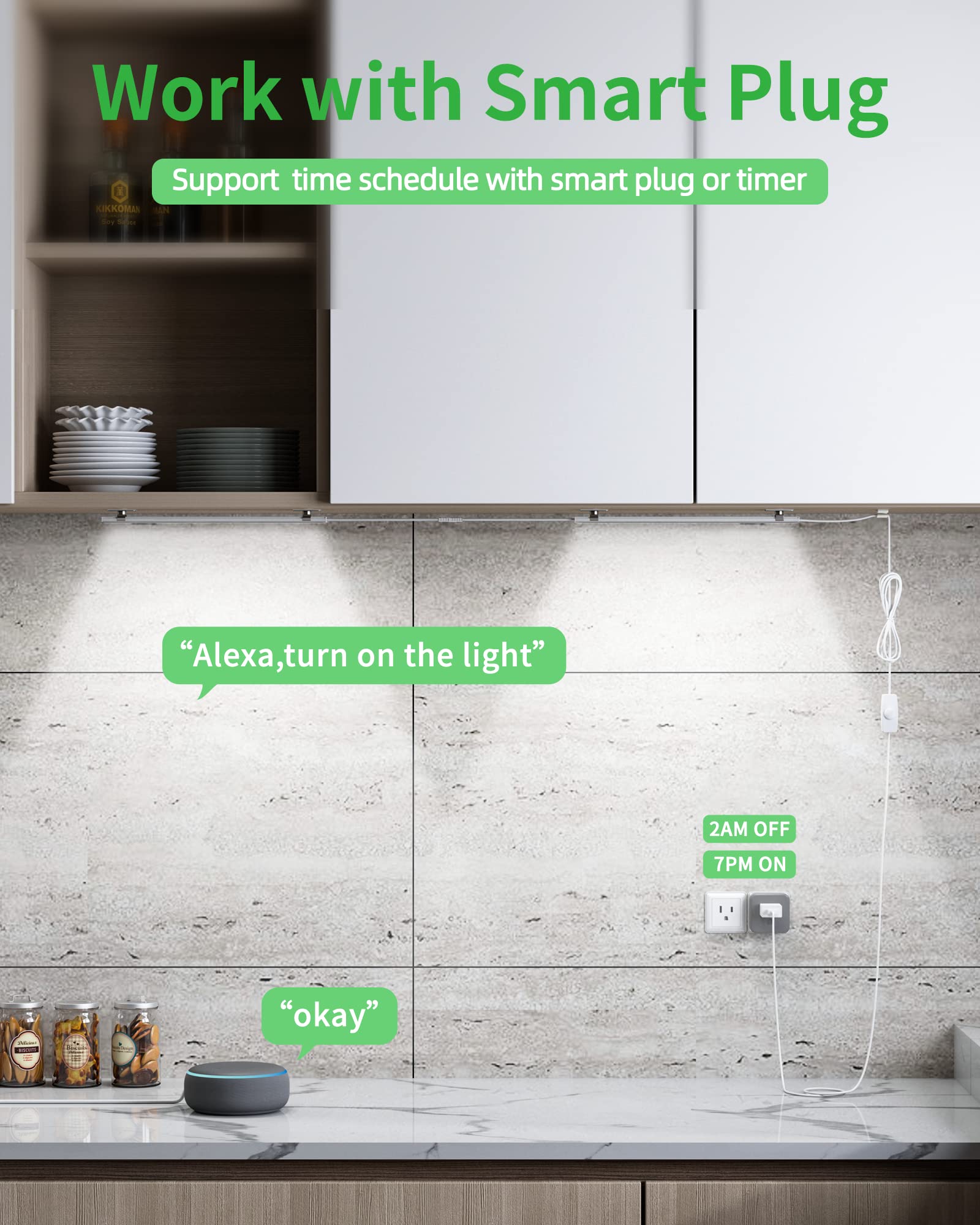 Vovamo Plug-in Under Cabinet Lighting, Dimmable LED Lights, 12 Inch, 2 Pack, Cool White, Model YQ-CGD-2C