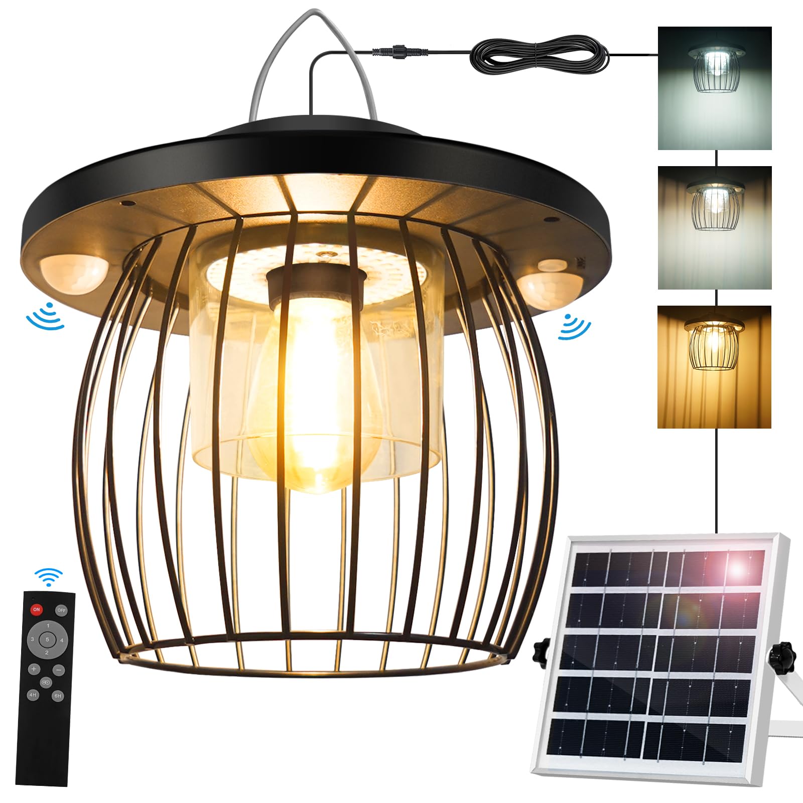 Solar Shed Lights with 2 Motion Sensors, Classic Metal Solar Chandelier Outdoor with 5 Lighting Modes, Waterproof Pendant Lamp w