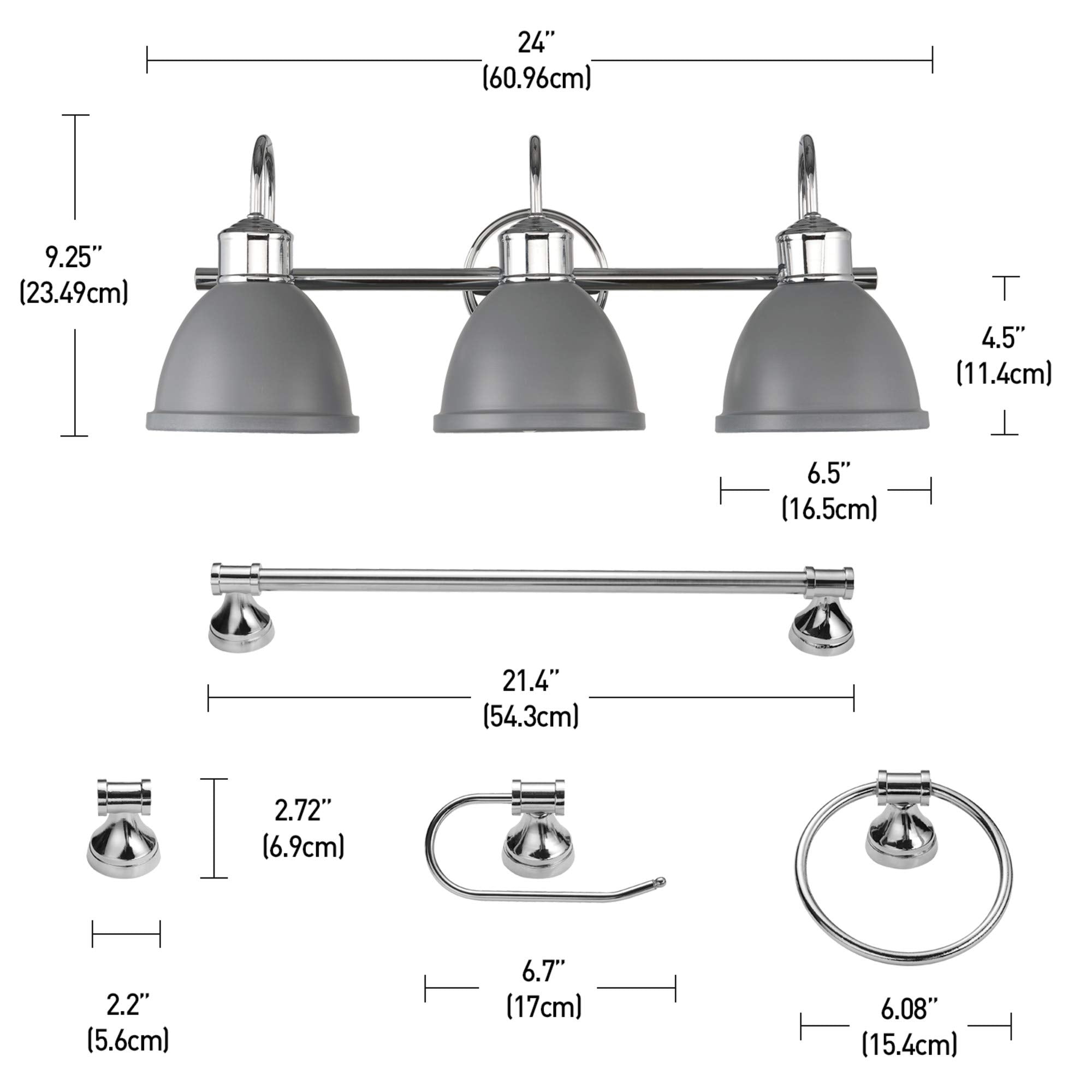 Globe Electric Sydney 5-Piece Bathroom Set, Matte Gray, Chrome, Model 51737